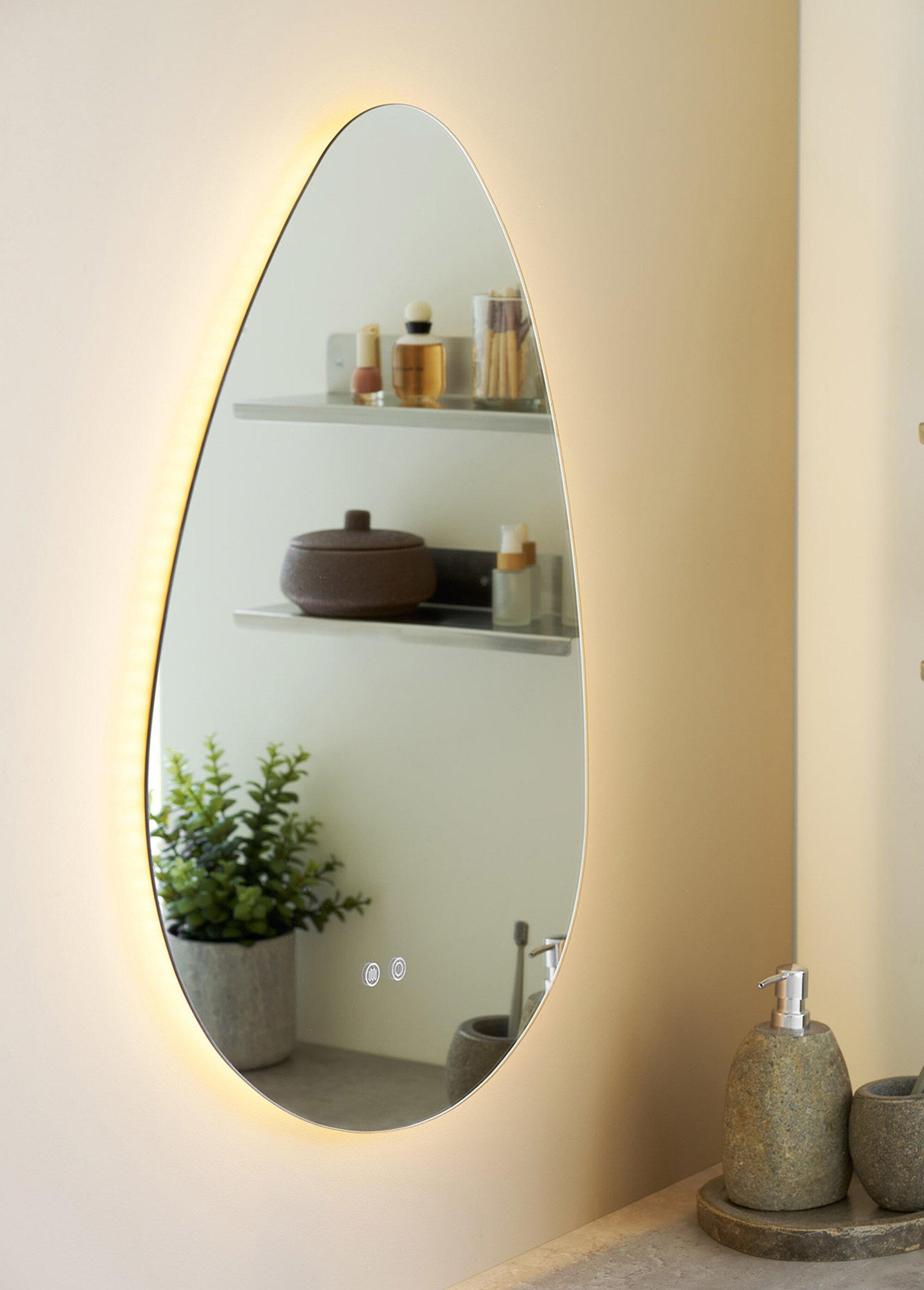 Miroir galet lumineux anti buée KIAMA Blanc HN-4201726 SI1