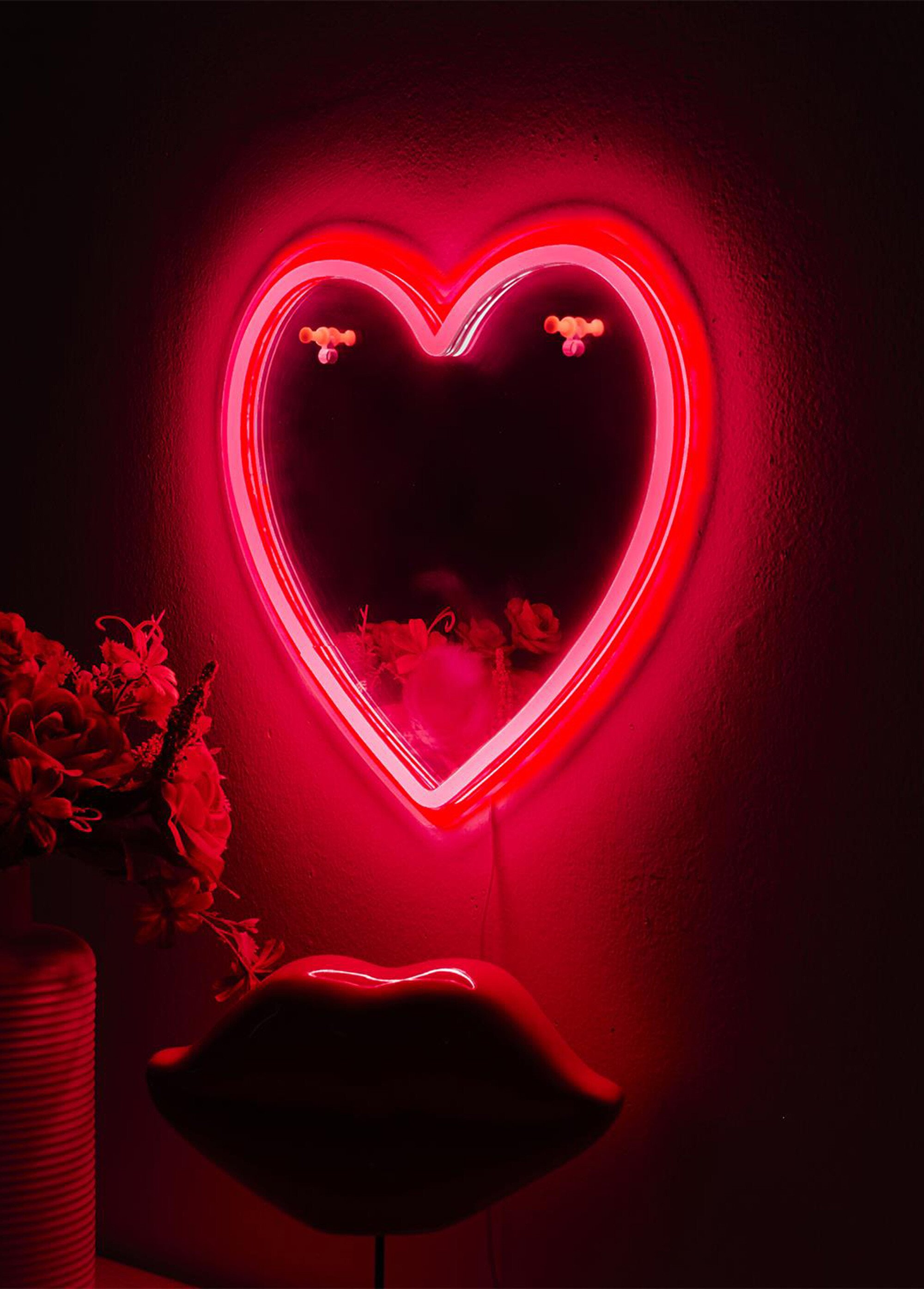 Miroir LED effet néon, forme coeur Rouge CMP-LA0079 SI1