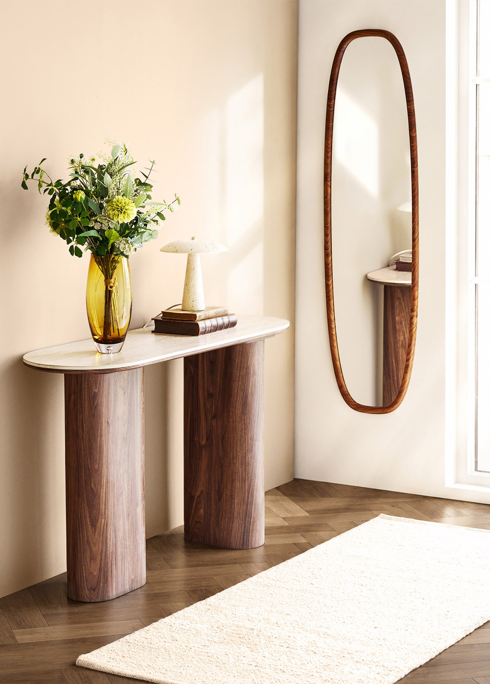 Miroir mural oblong contour bois LUXON Beige HN-4001723 SI1