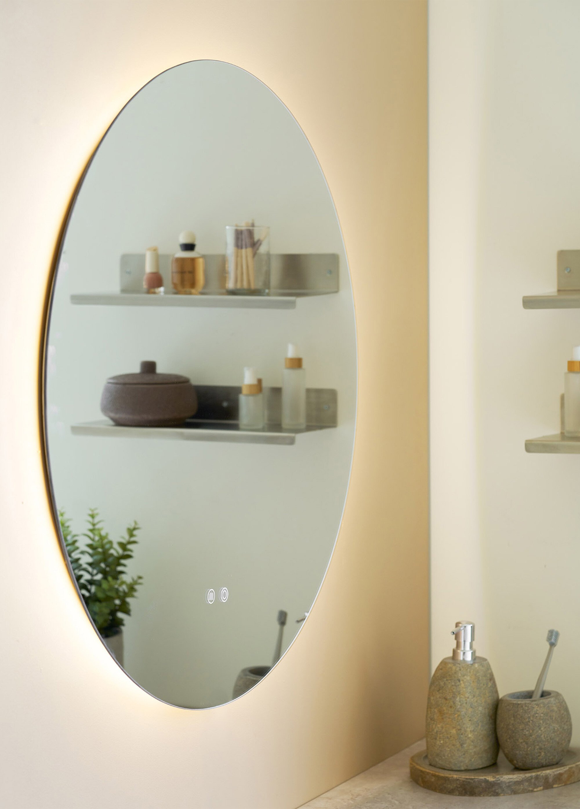 Miroir rond lumineux anti buée KIAMA Blanc HN-4201727 SI1