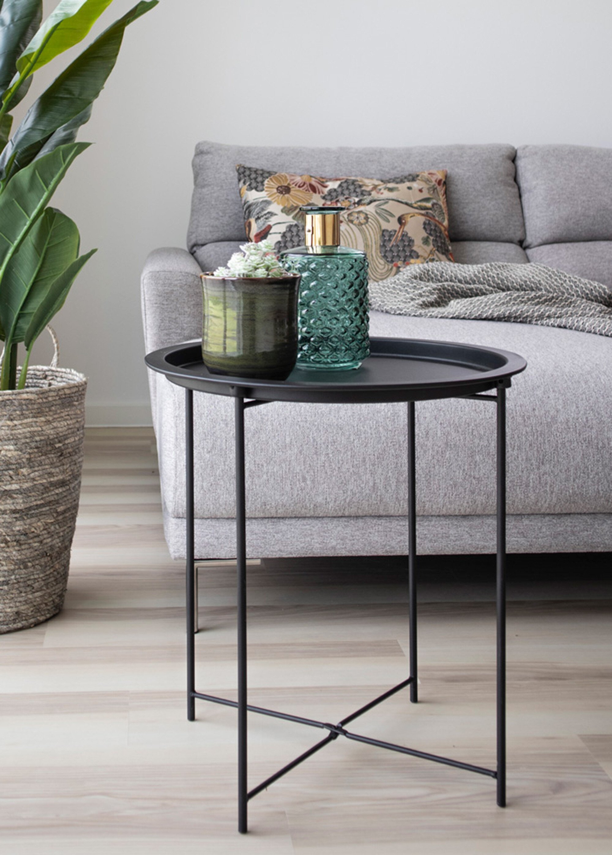 Petite table d’appoint ronde en acier NOIR HN-2101350 SI1