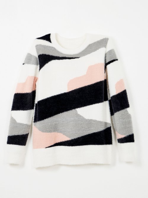 Pull jacquard graphique maille poilue col rond Femme ECRU ET ROSE PETUNIA AP1