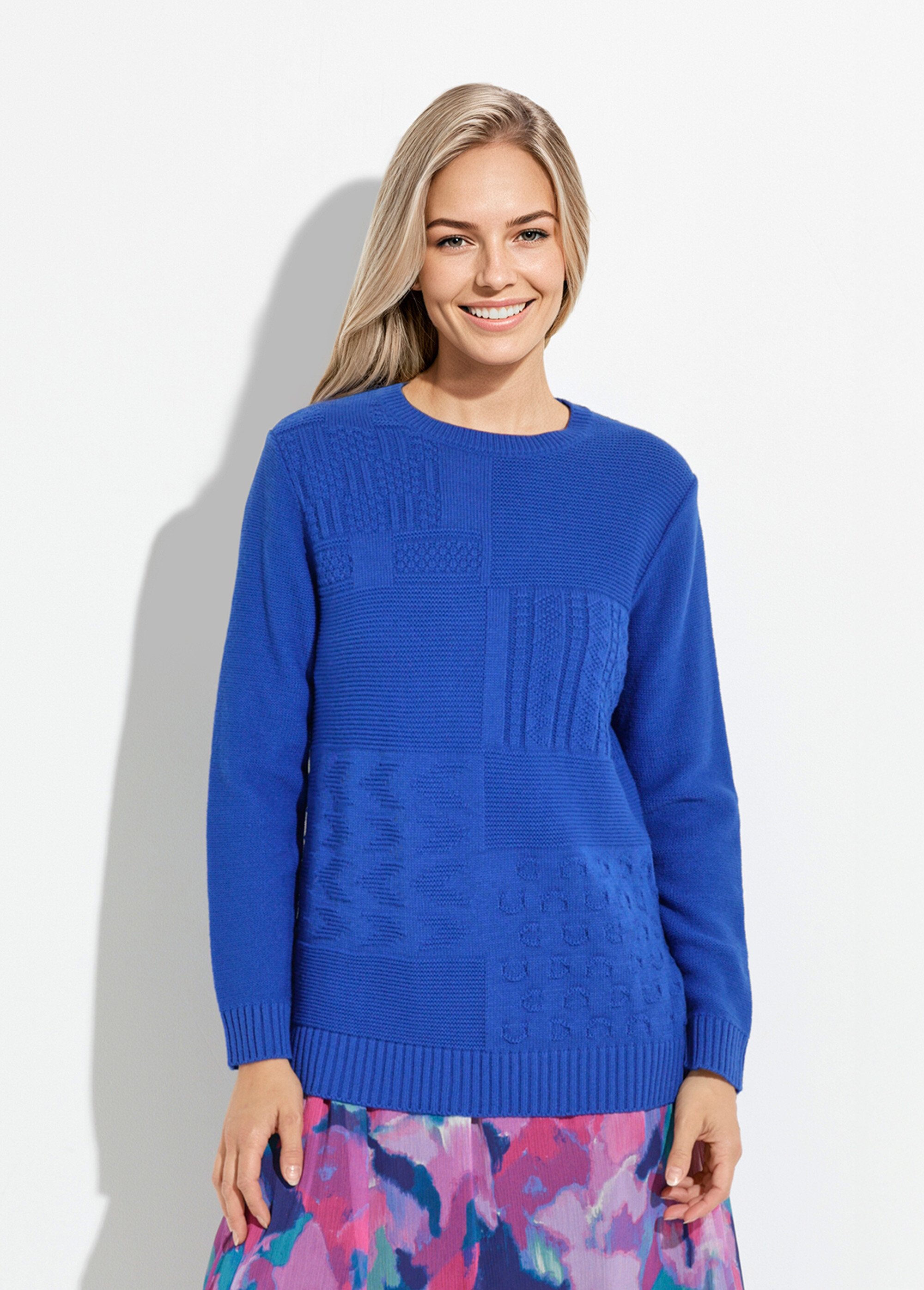 Pull-tunique col rond manches longues Femme Bleu PATSY FA1