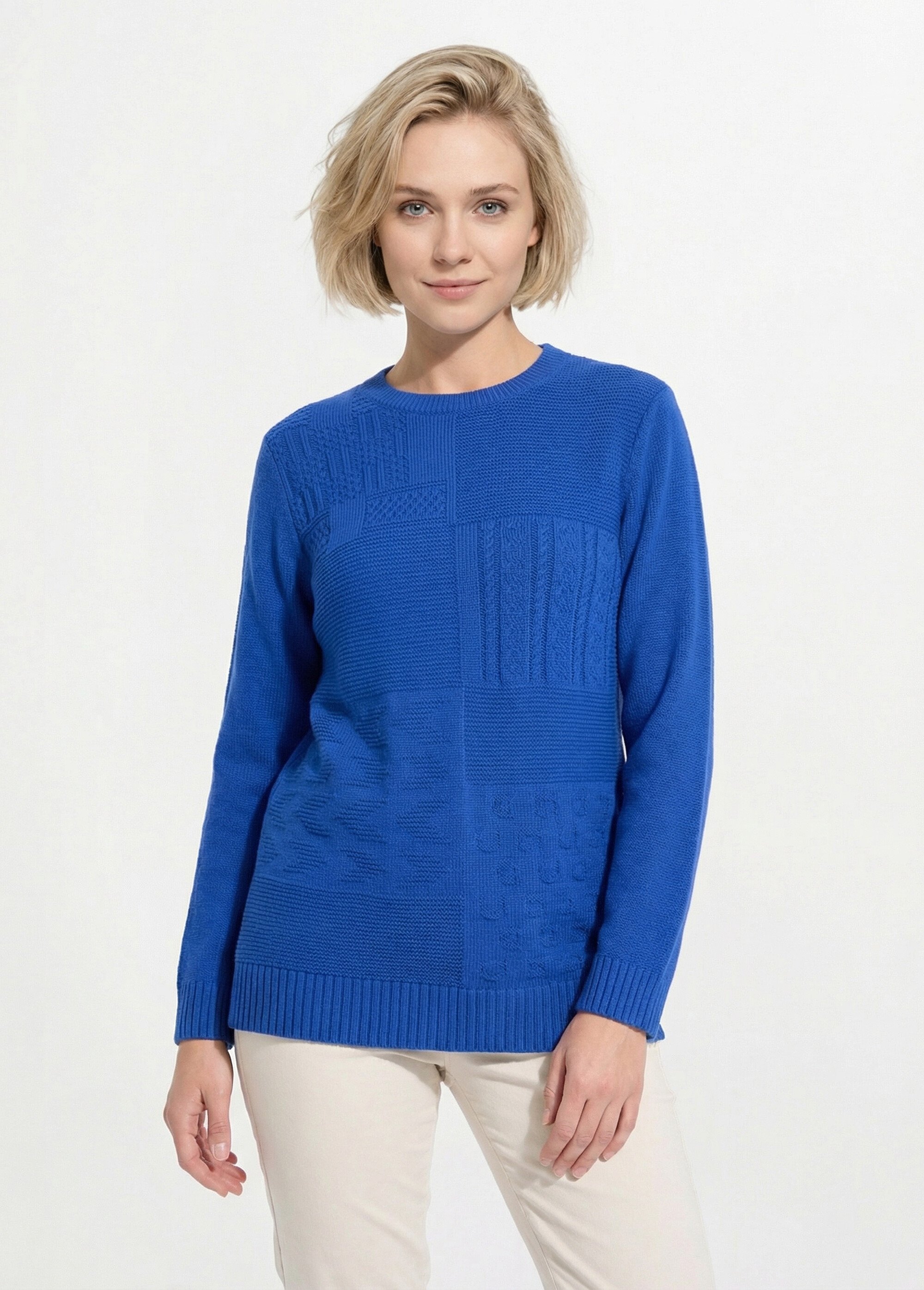 Pull-tunique col rond manches longues Femme Bleu PATSY FA1