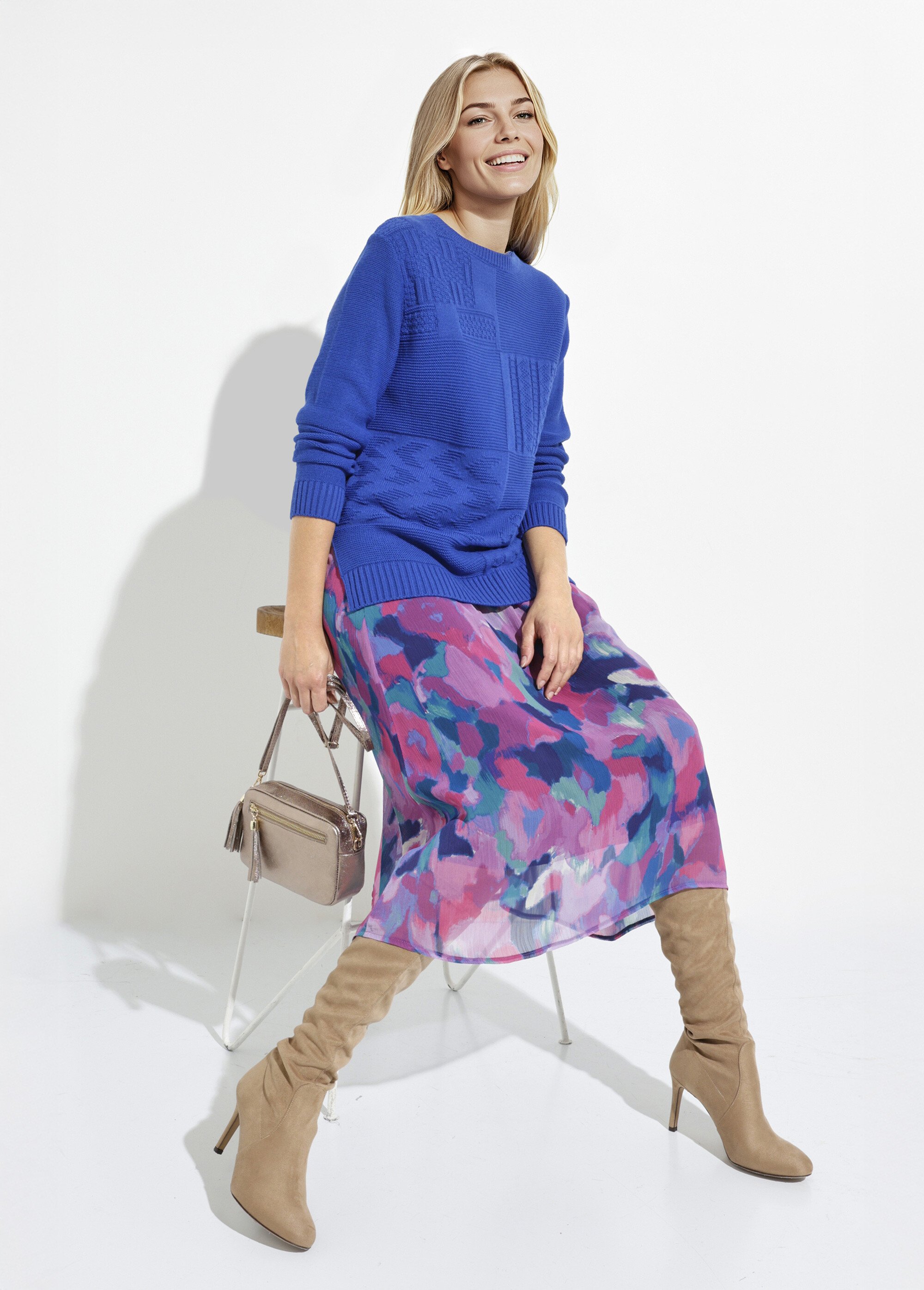 Pull-tunique col rond manches longues Femme Bleu PATSY MV1