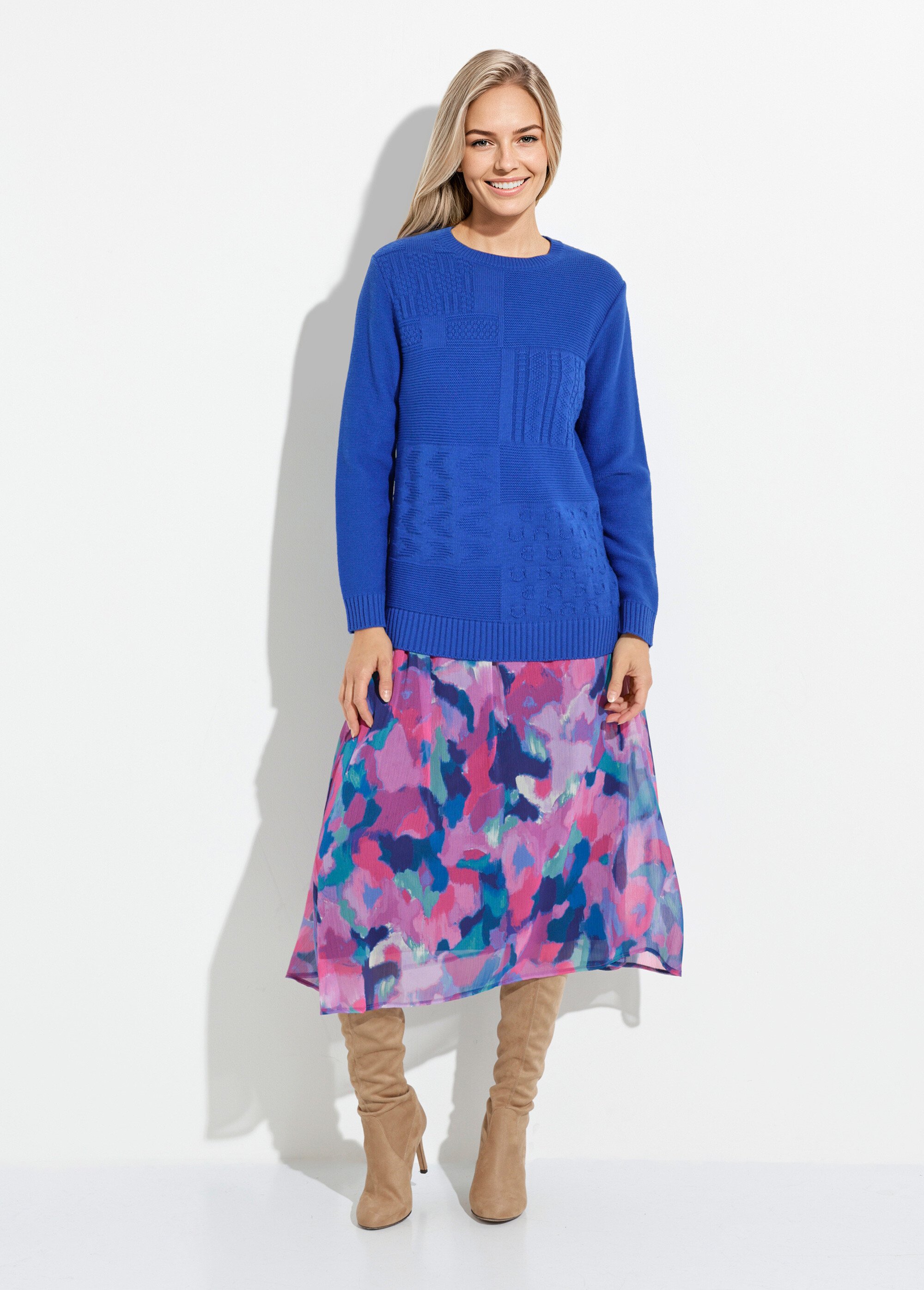 Pull-tunique col rond manches longues Femme Bleu PATSY SF2