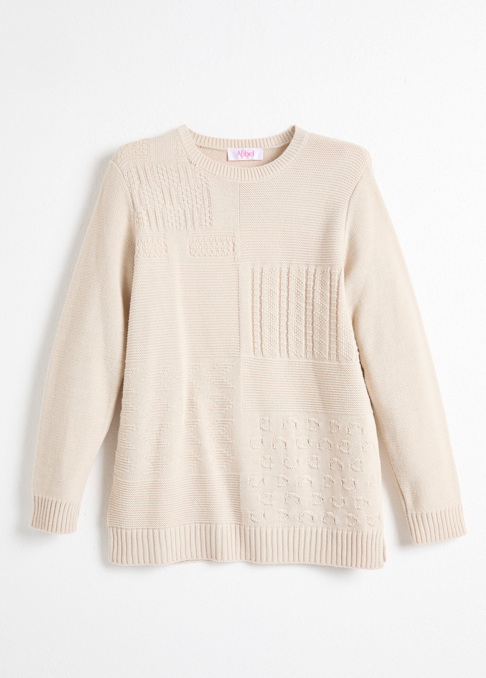 Pull-tunique col rond manches longues Femme Beige PATSY AP1