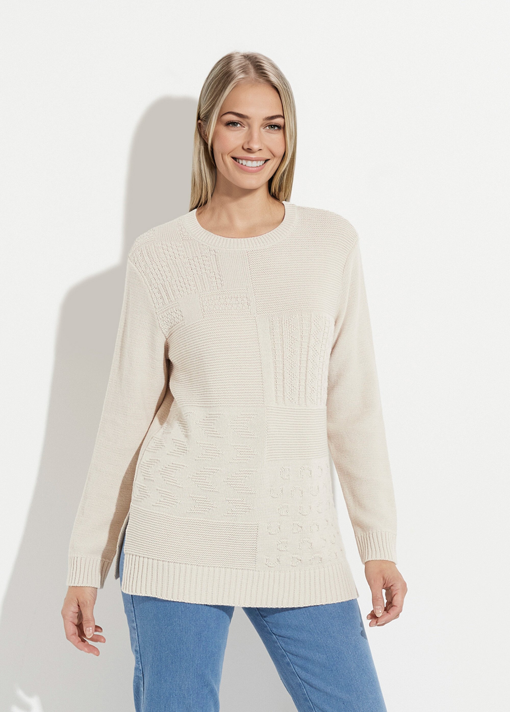 Pull-tunique col rond manches longues Femme Beige PATSY FA1