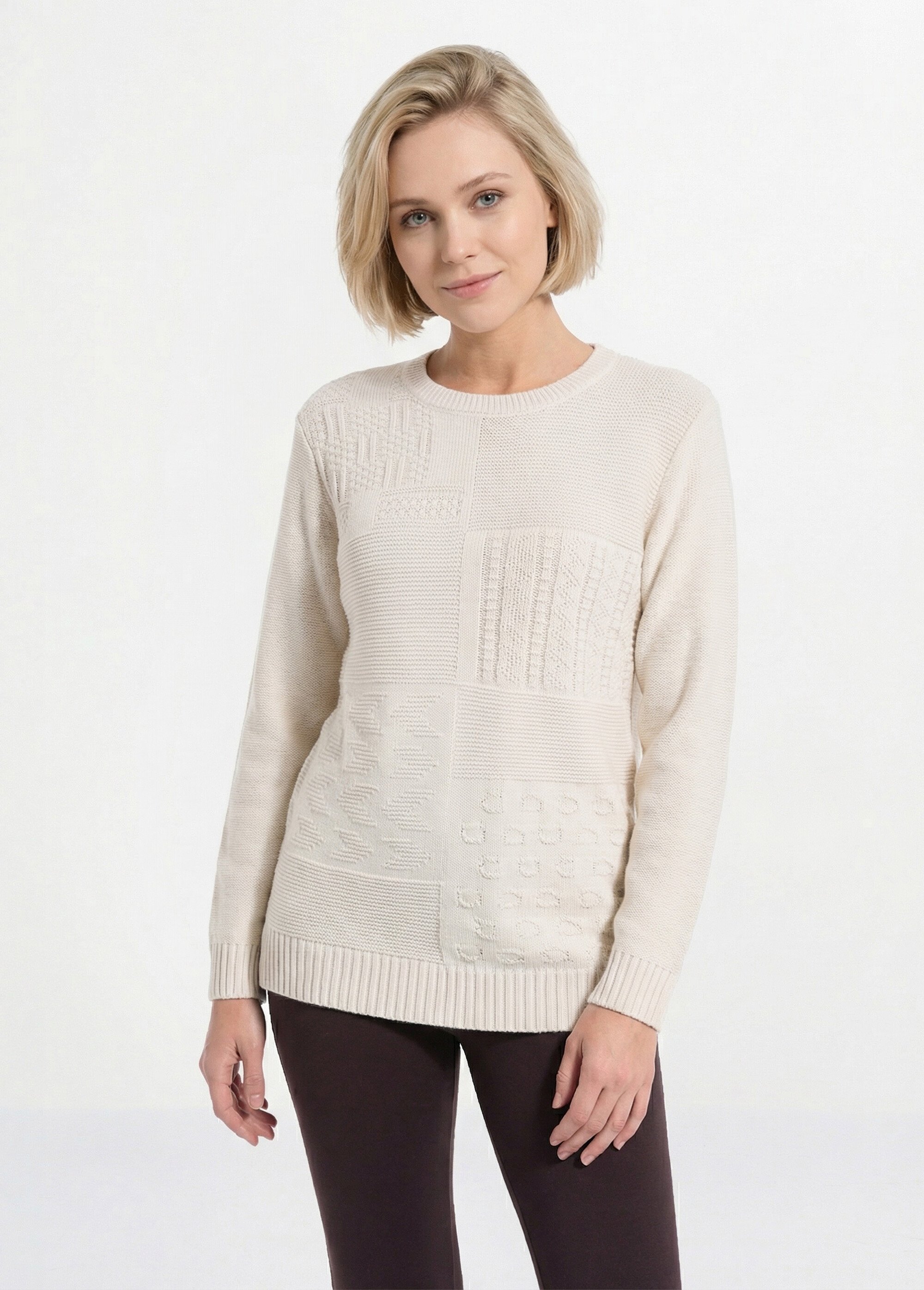 Pull-tunique col rond manches longues Femme Beige PATSY FA1