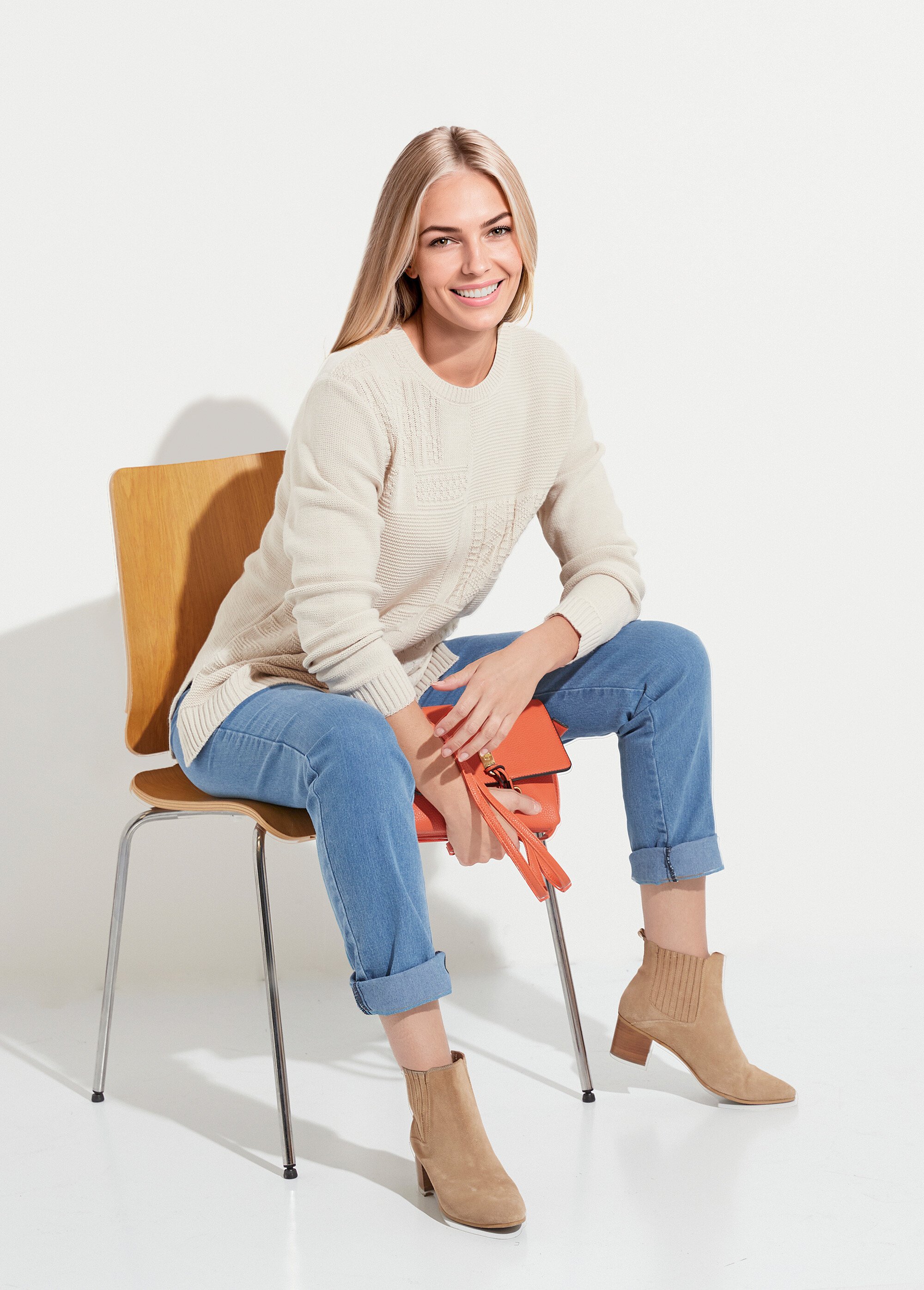 Pull-tunique col rond manches longues Femme Beige PATSY MV1