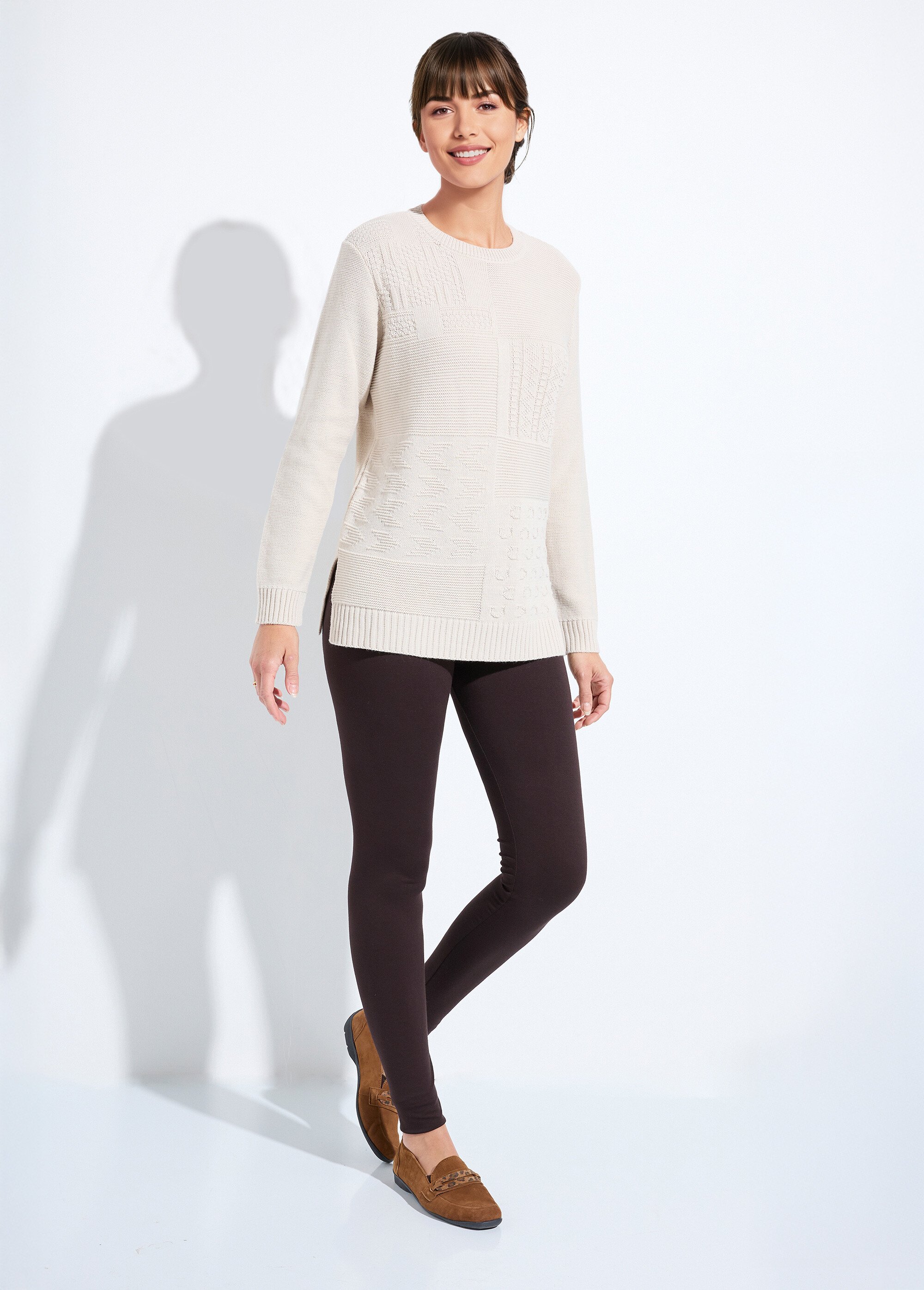 Pull-tunique col rond manches longues Femme Beige PATSY SF1