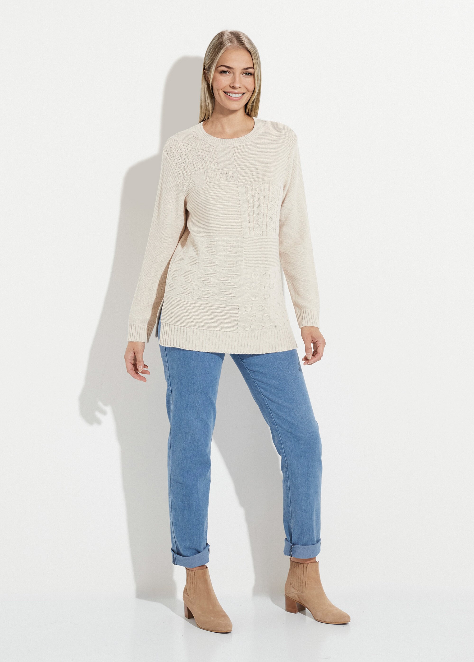 Pull-tunique col rond manches longues Femme Beige PATSY SF2