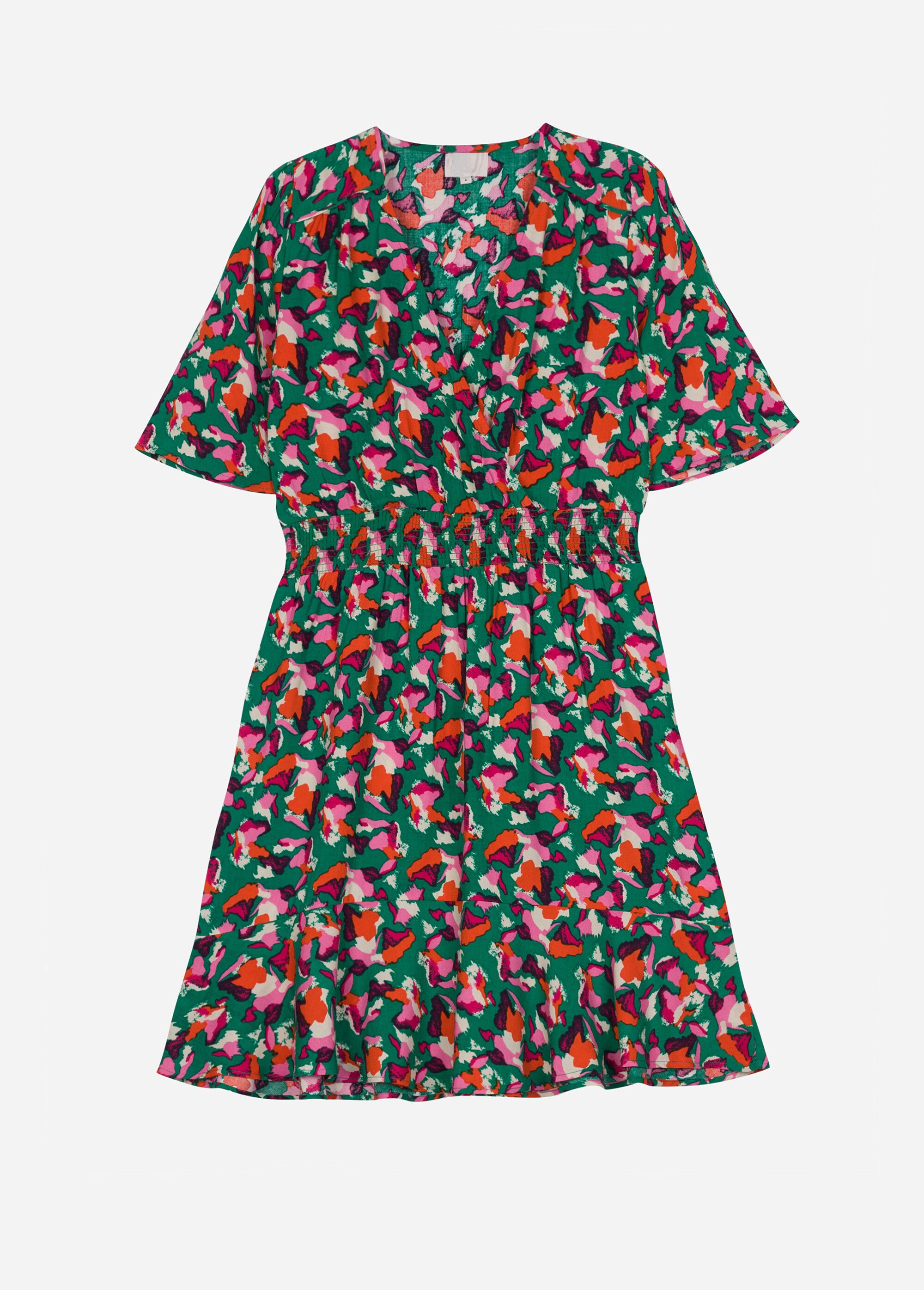 Robe courte à motifs taille élastiquée Femme Vert ANG-OKARIVE AP1