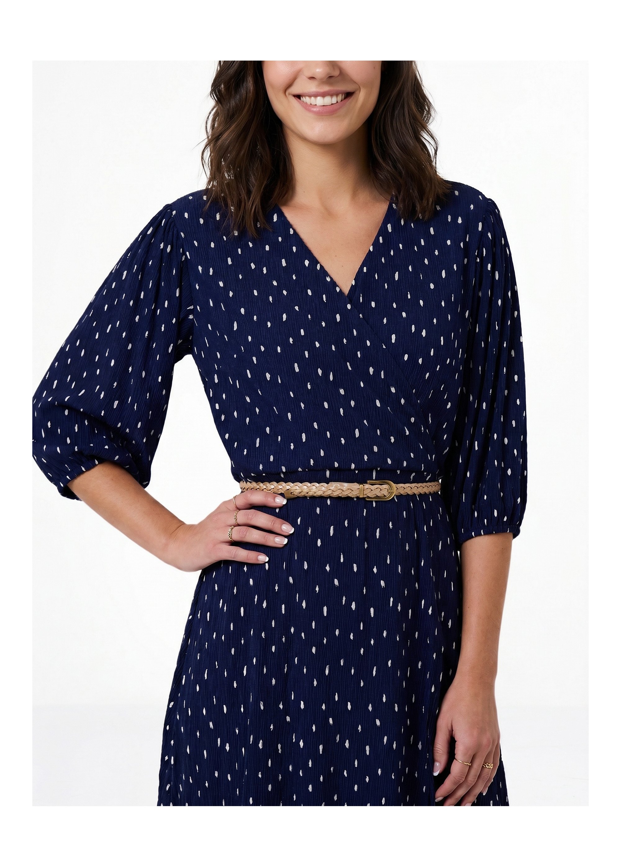 Robe courte cache-coeur imprimé pois Femme Bleu ELEGANTE DE1