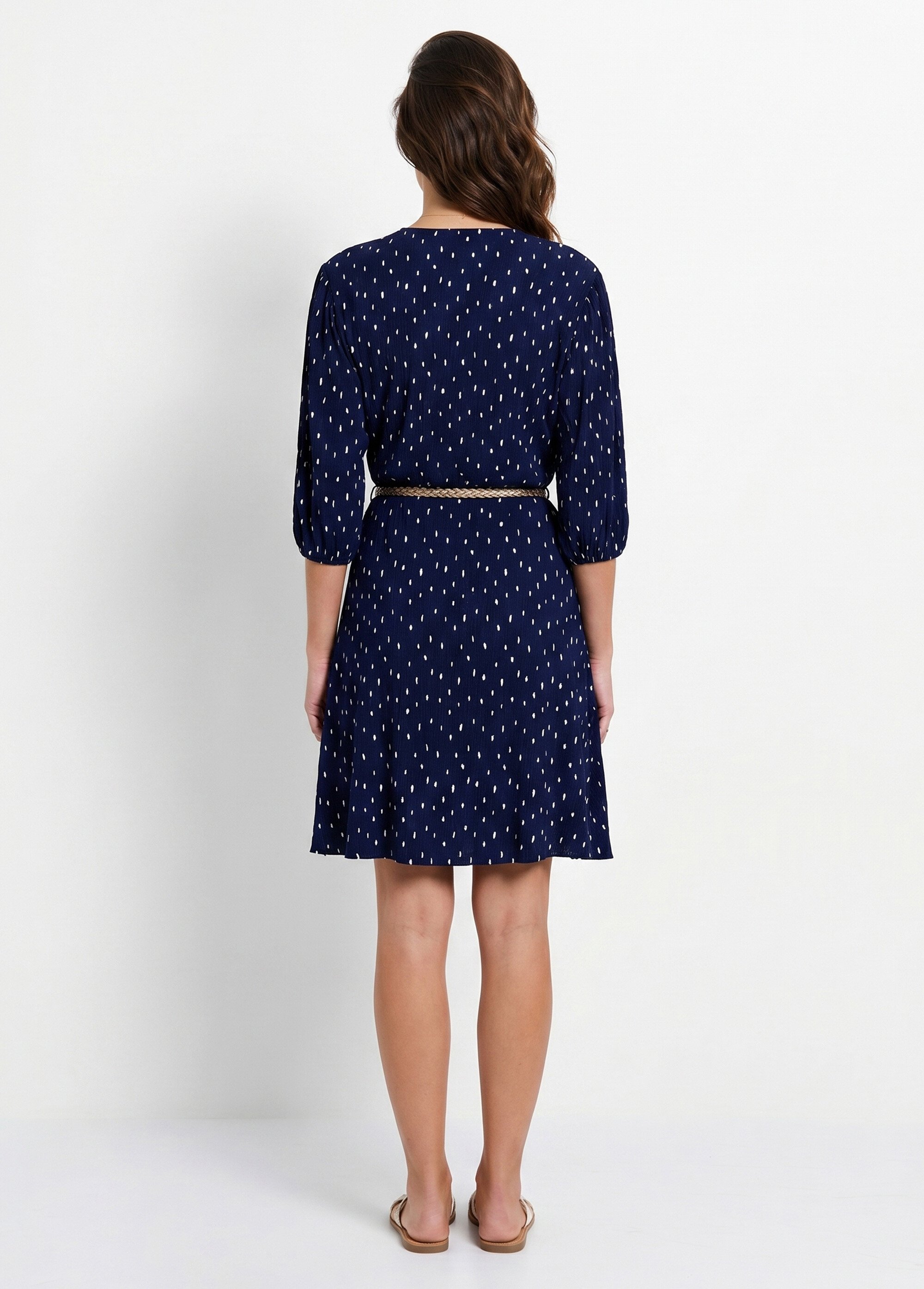 Robe courte cache-coeur imprimé pois Femme Bleu ELEGANTE DO1