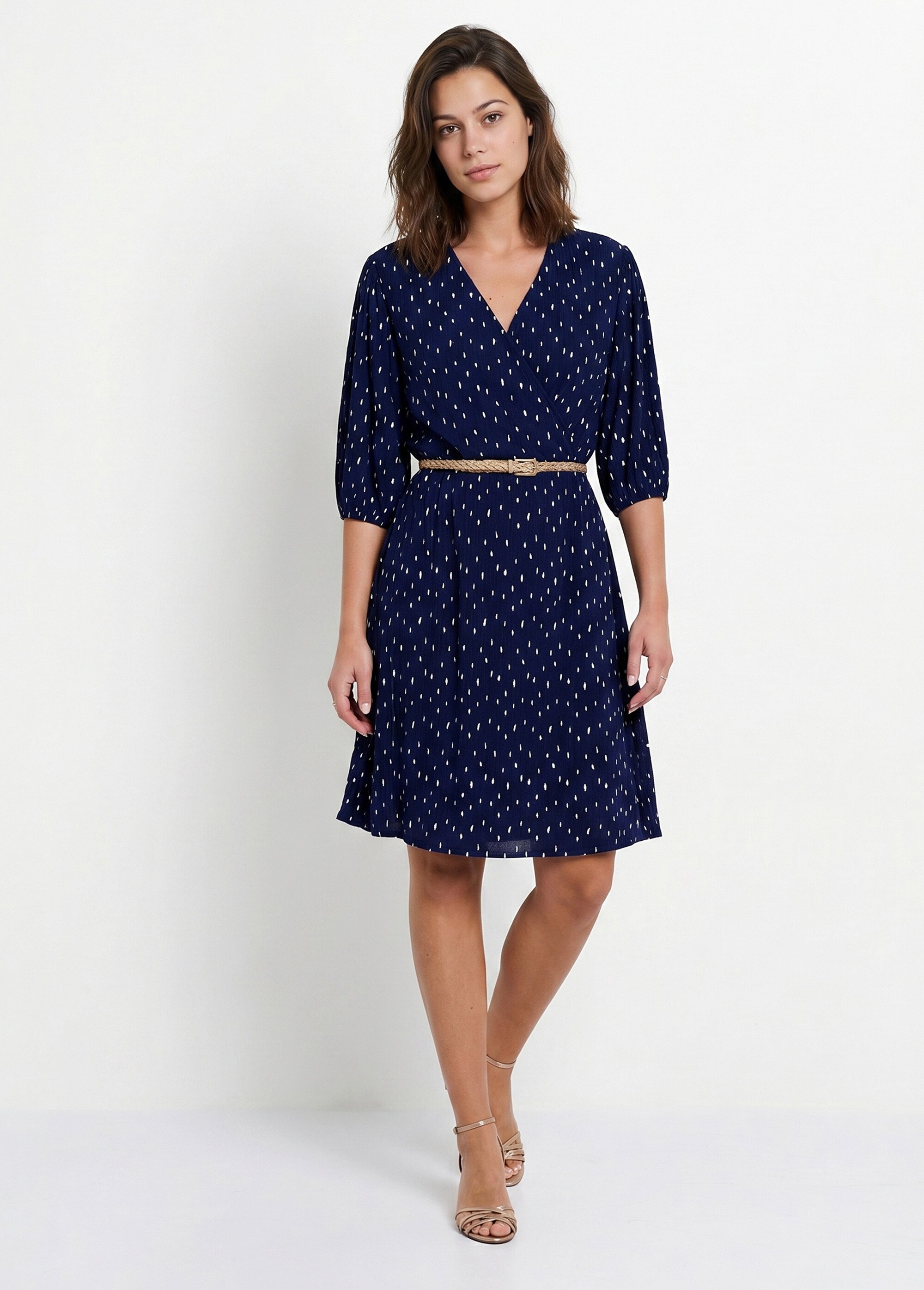Robe courte cache-coeur imprimé pois Femme Bleu ELEGANTE FA1