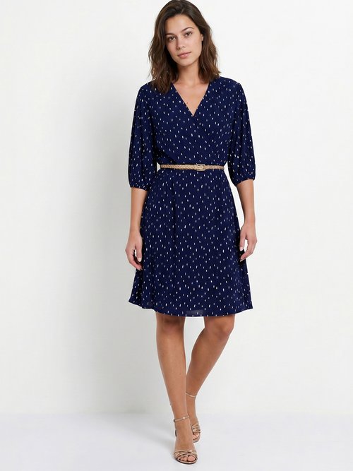 Robe courte cache-coeur imprimé pois Femme Bleu ELEGANTE FA1