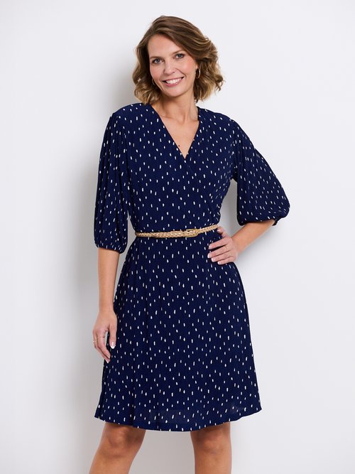 Robe courte cache-coeur imprimé pois Femme Bleu ELEGANTE FA2