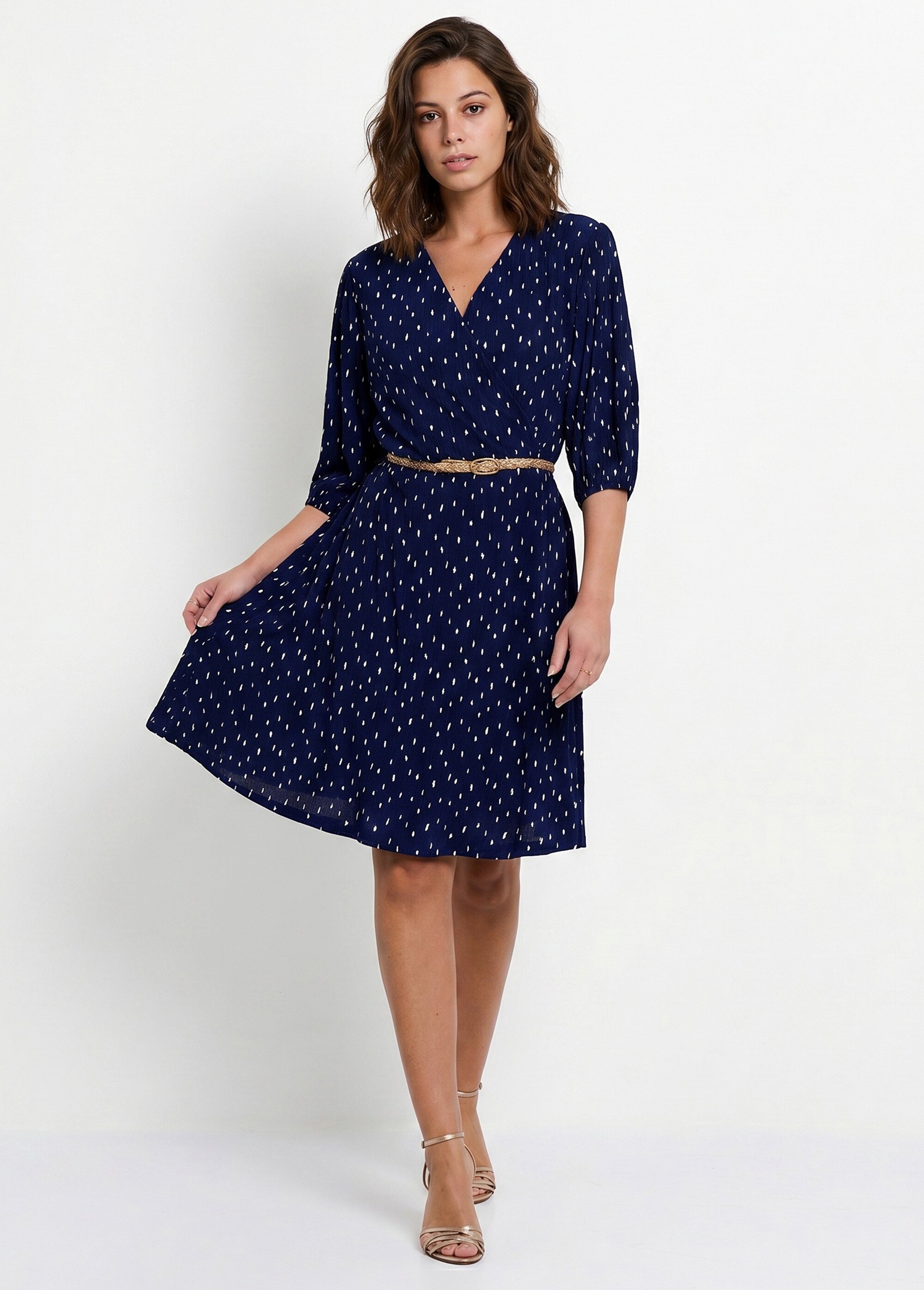 Robe courte cache-coeur imprimé pois Femme Bleu ELEGANTE MV1