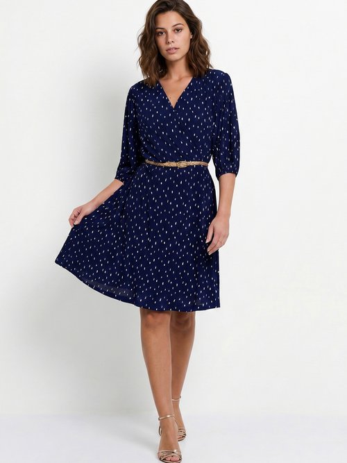 Robe courte cache-coeur imprimé pois Femme Bleu ELEGANTE MV1