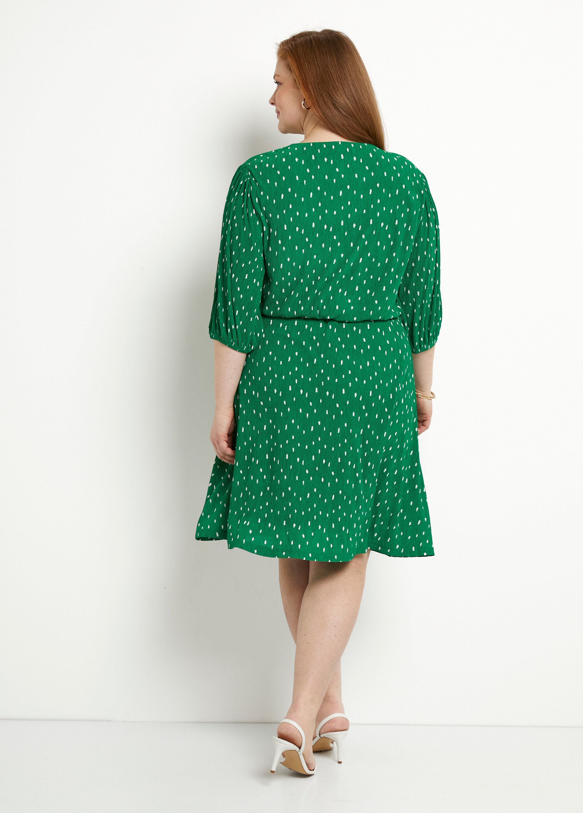 Robe courte cache-coeur imprimé pois