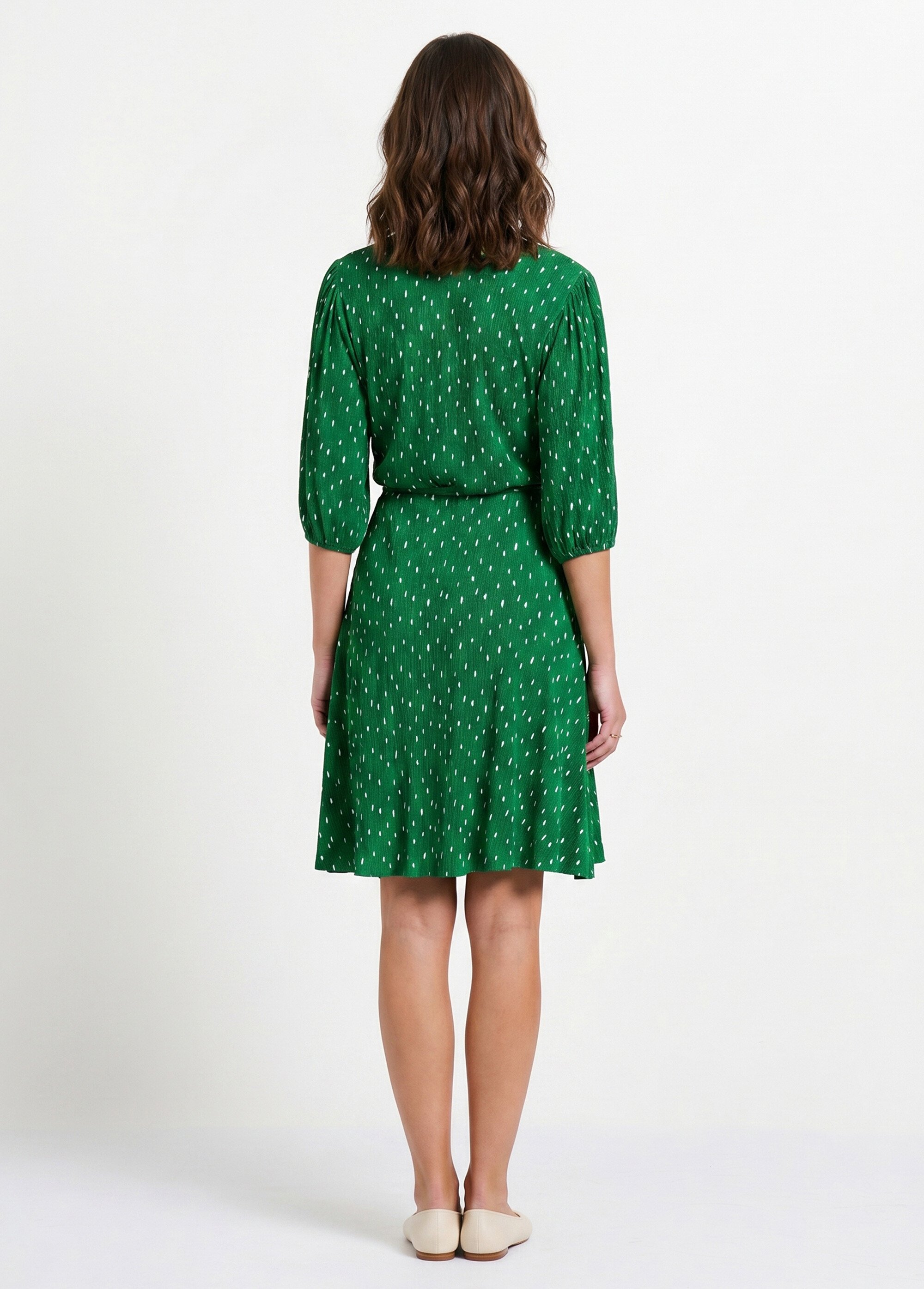 Robe courte cache-coeur imprimé pois Femme Vert ELEGANTE DO1