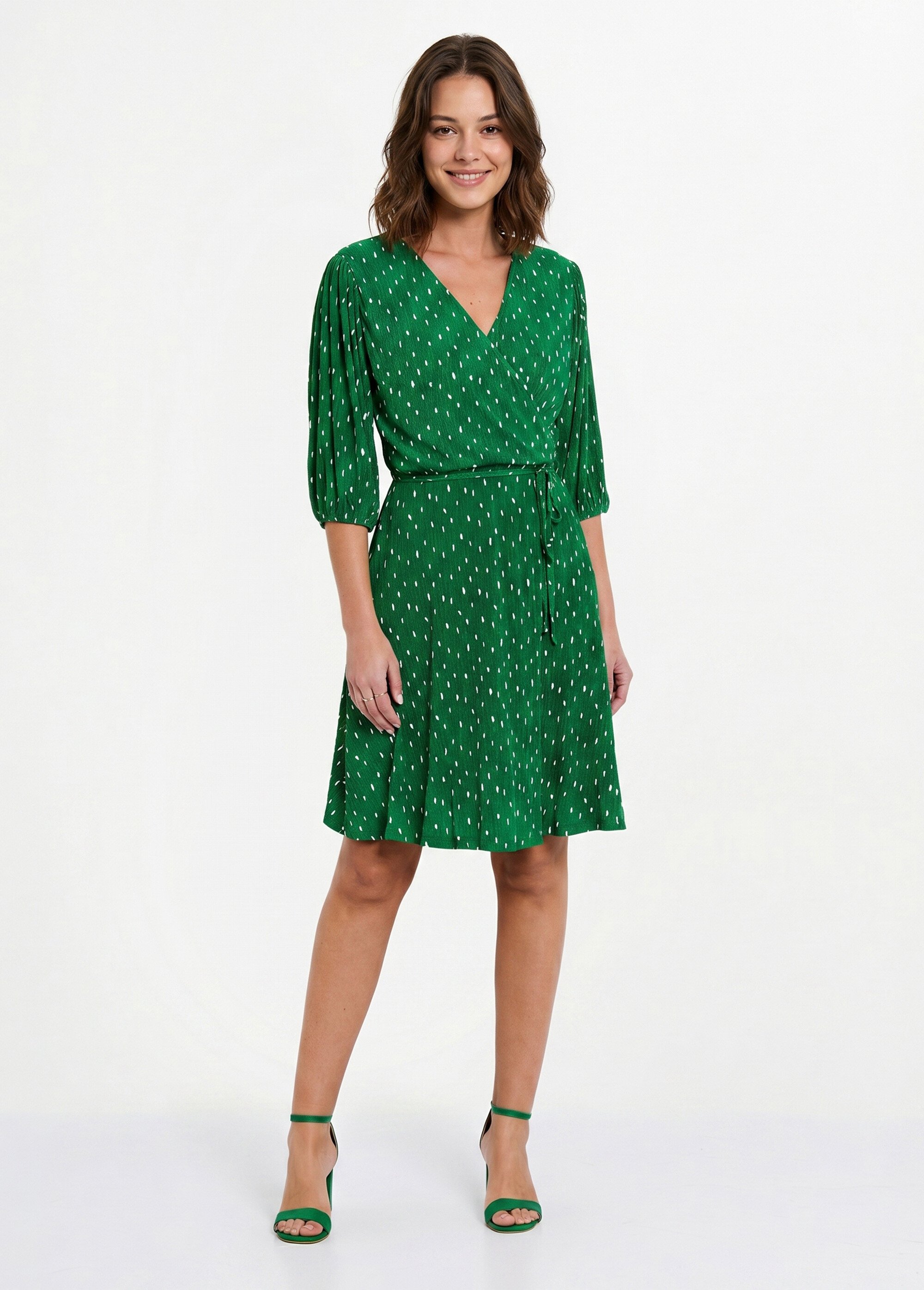 Robe courte cache-coeur imprimé pois Femme Vert ELEGANTE FA1