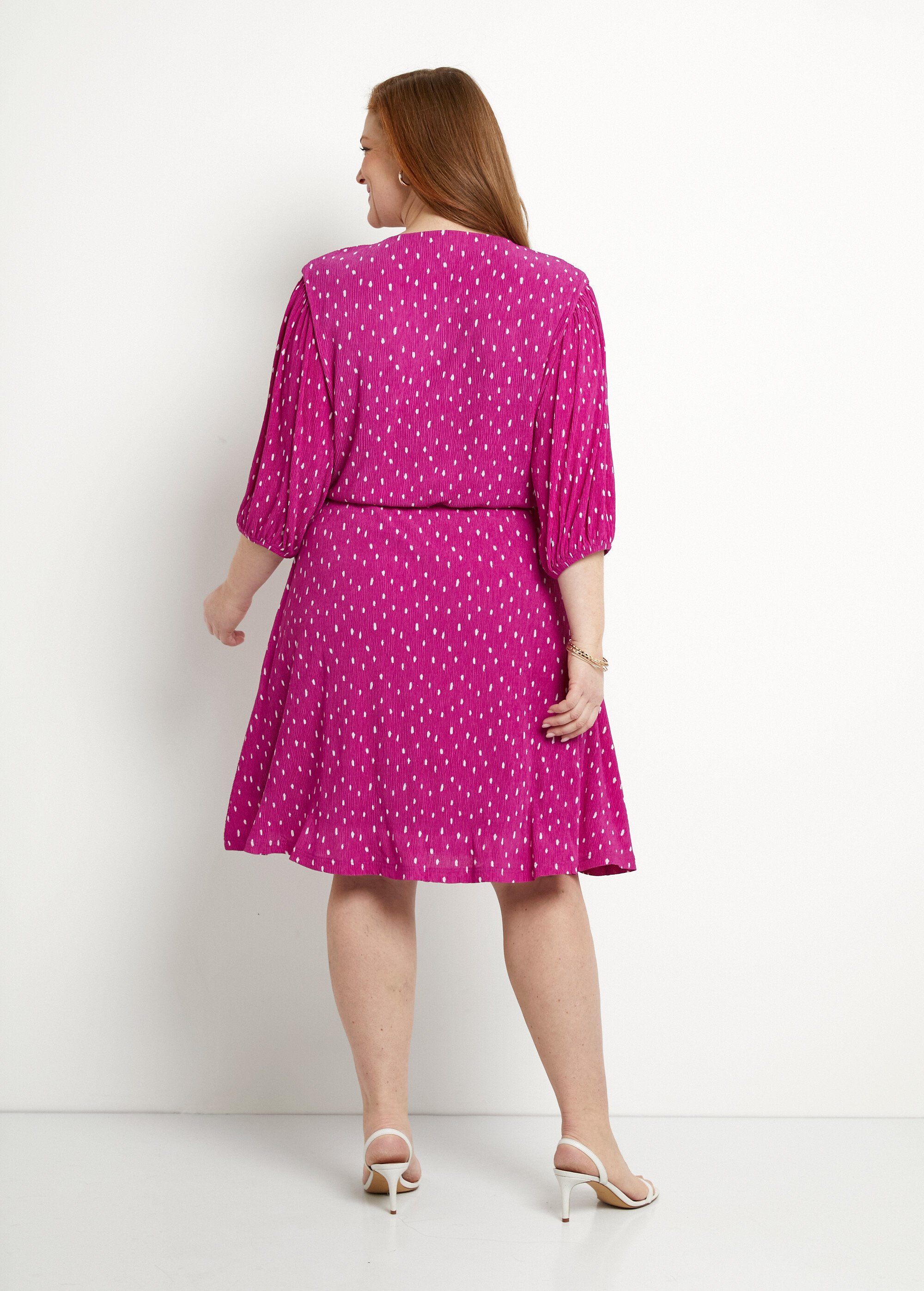 Robe courte cache-coeur imprimé pois