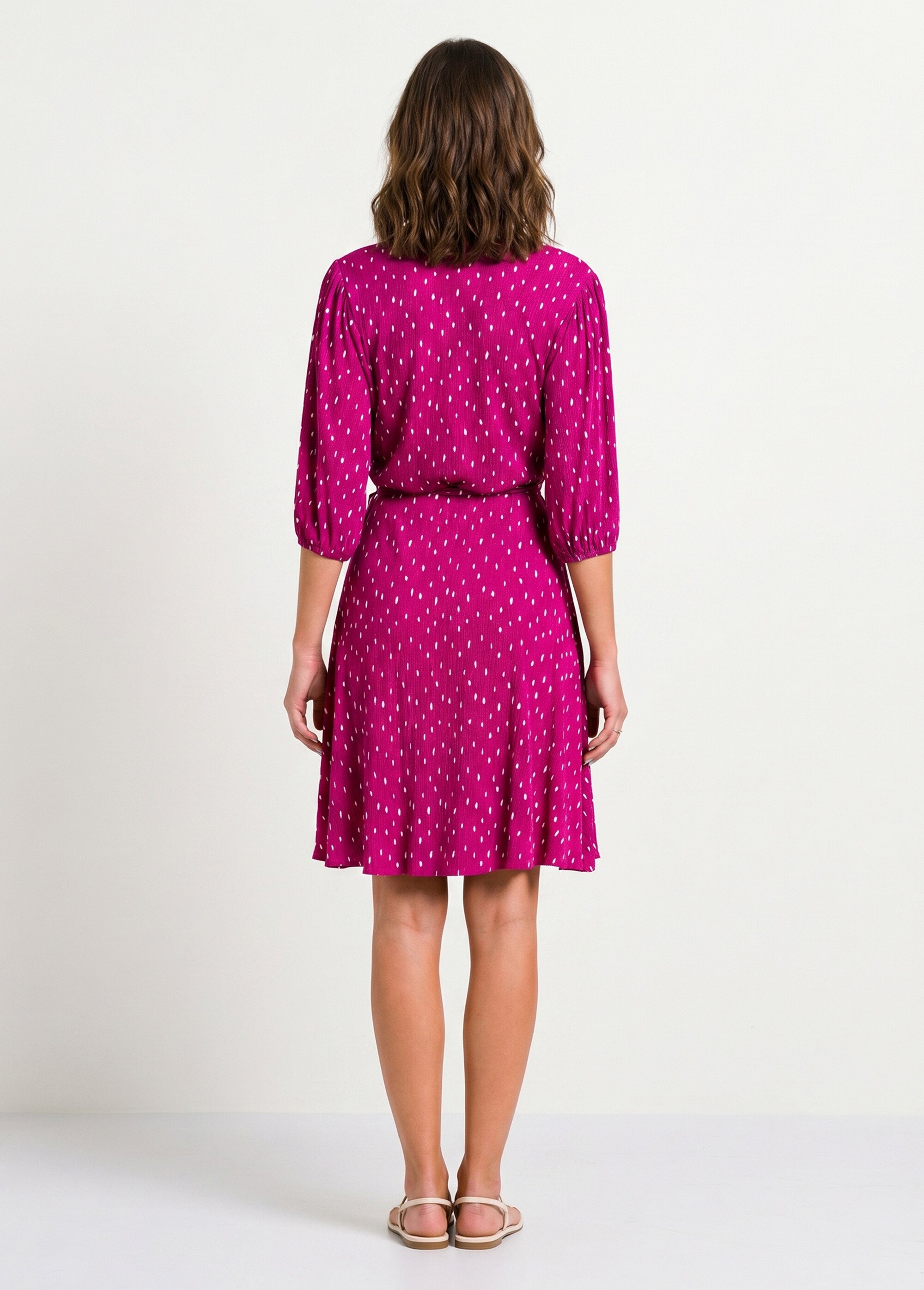 Robe courte cache-coeur imprimé pois Femme Rose ELEGANTE DO1