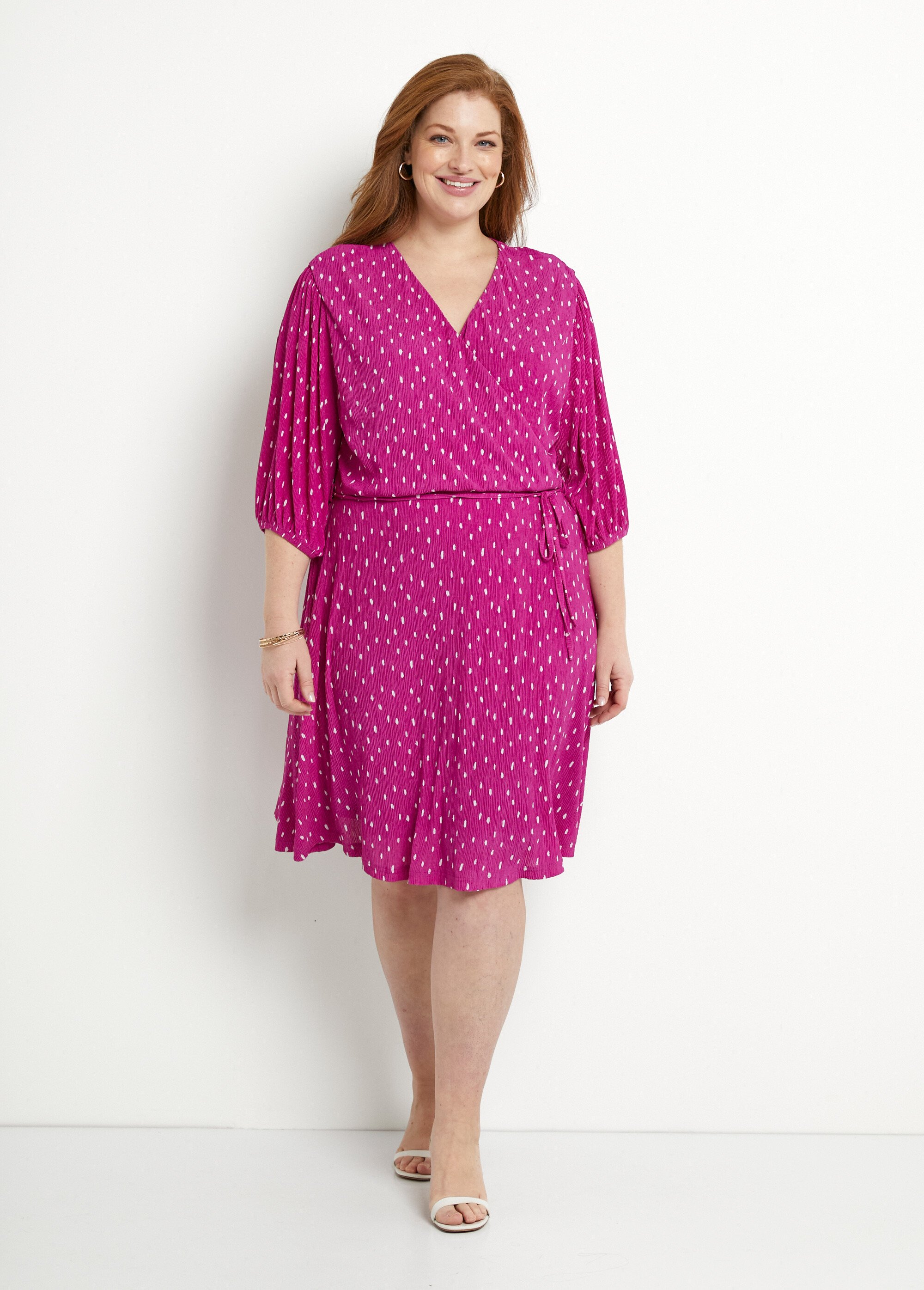 Robe courte cache-coeur imprimé pois