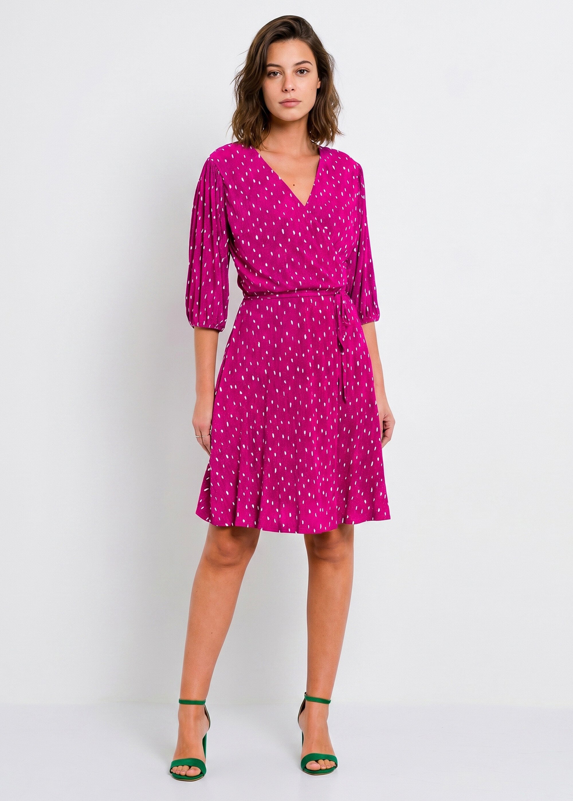 Robe courte cache-coeur imprimé pois Femme Rose ELEGANTE FA1