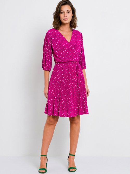 Robe courte cache-coeur imprimé pois Femme Rose ELEGANTE FA1