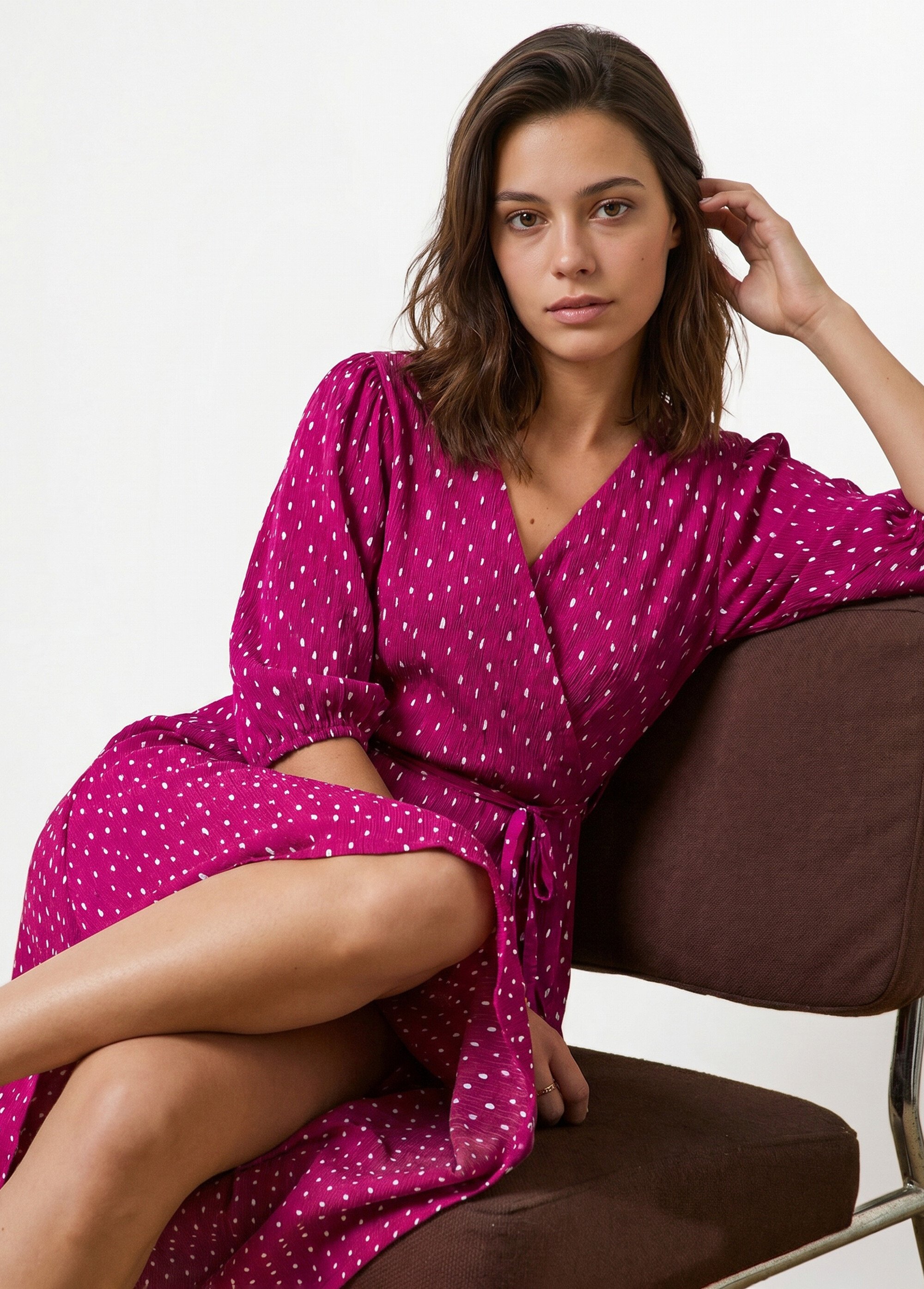 Robe courte cache-coeur imprimé pois Femme Rose ELEGANTE MV1