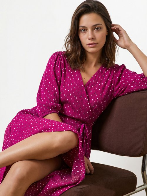 Robe courte cache-coeur imprimé pois Femme Rose ELEGANTE MV1