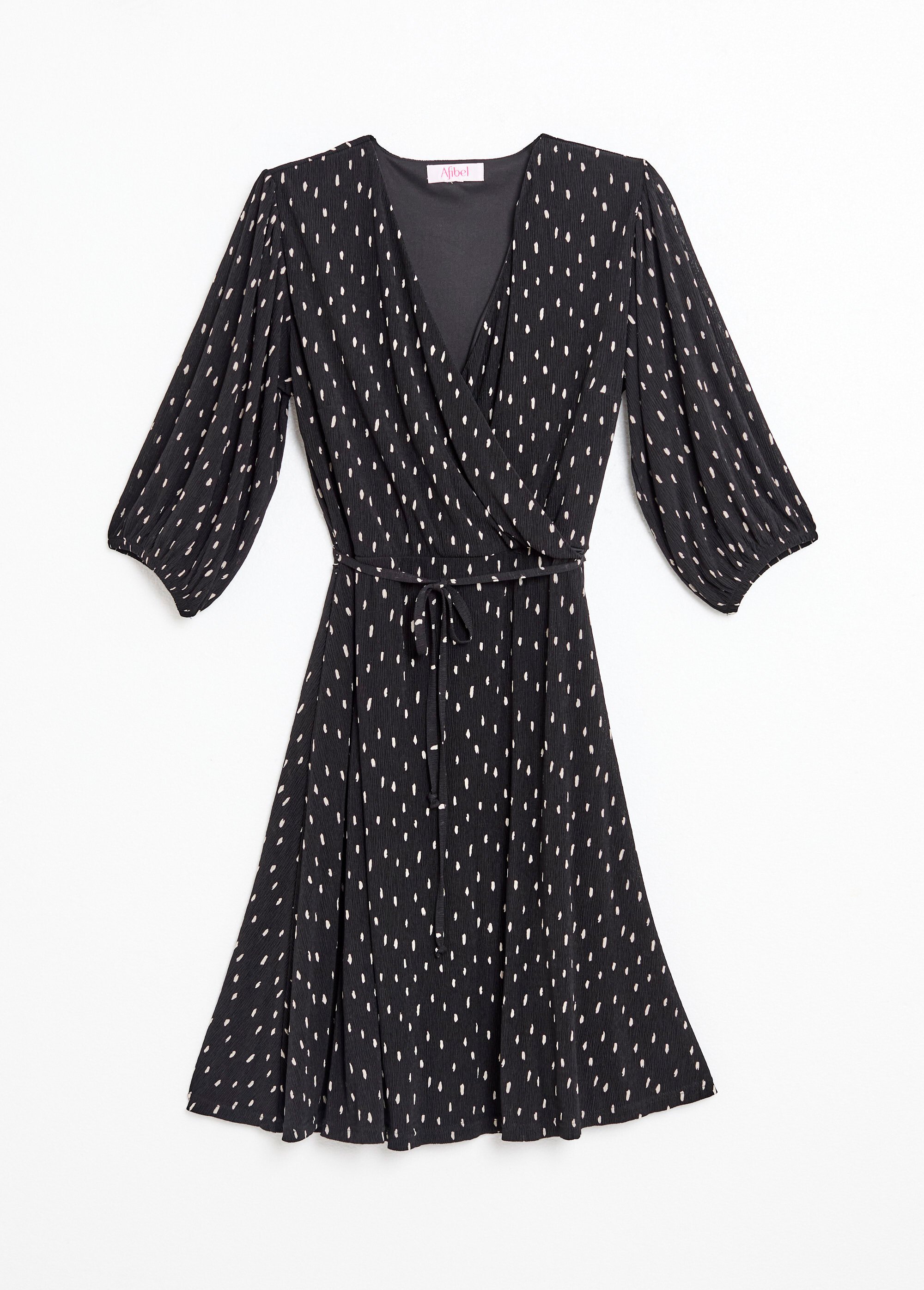 Robe courte cache-coeur imprimé pois Femme Noir ELEGANTE AP1