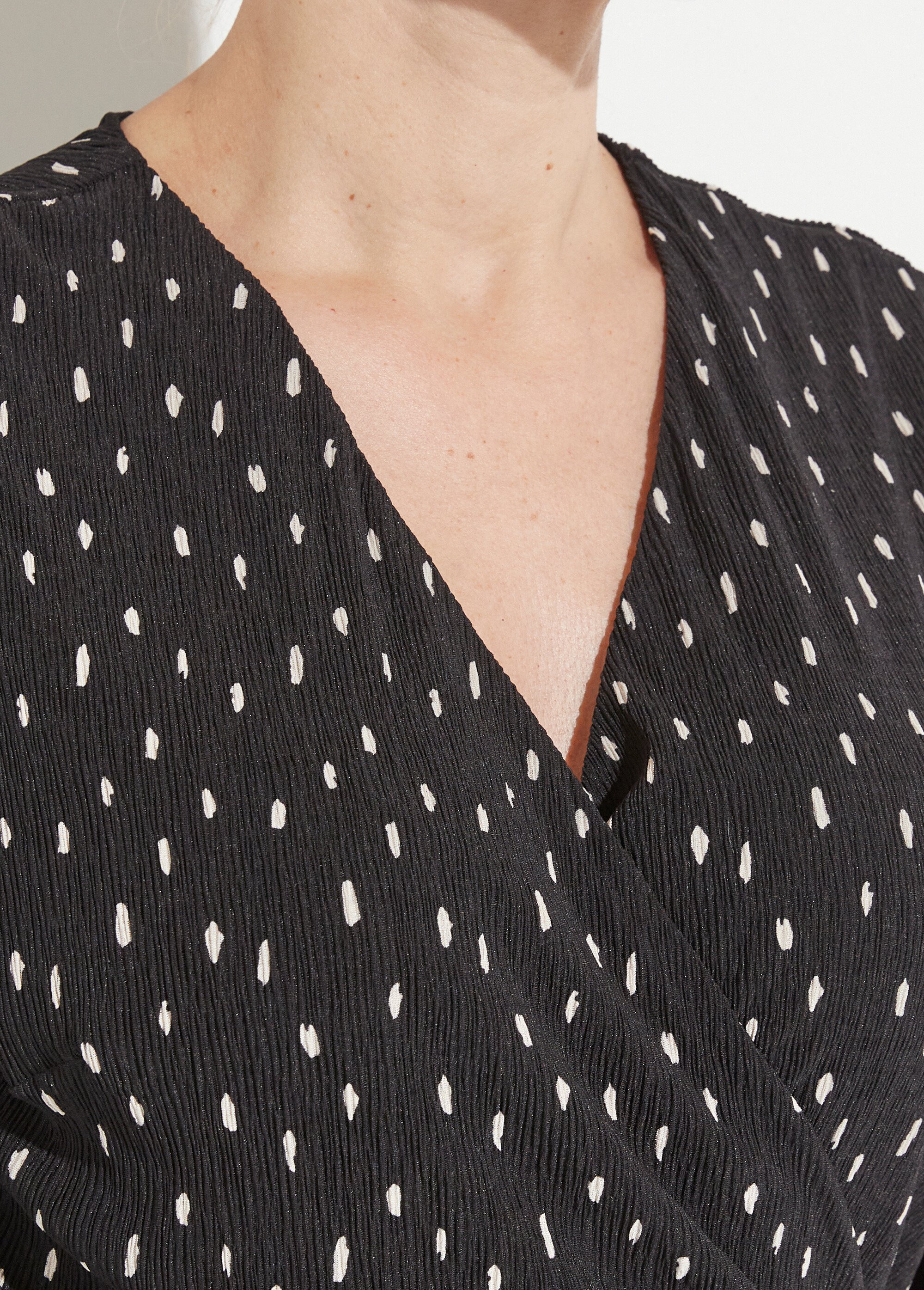Robe courte cache-coeur imprimé pois Femme Noir ELEGANTE DE1
