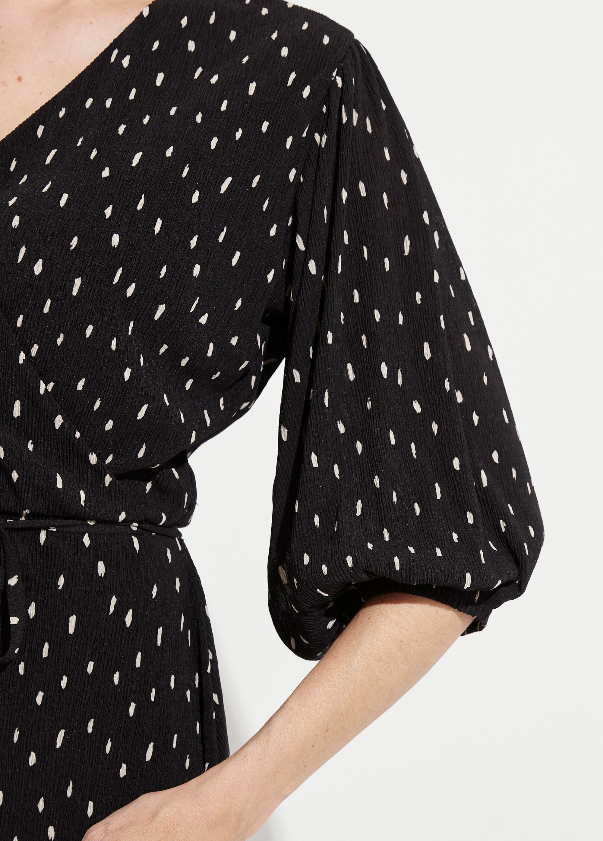 Robe courte cache-coeur imprimé pois Femme Noir ELEGANTE DE2