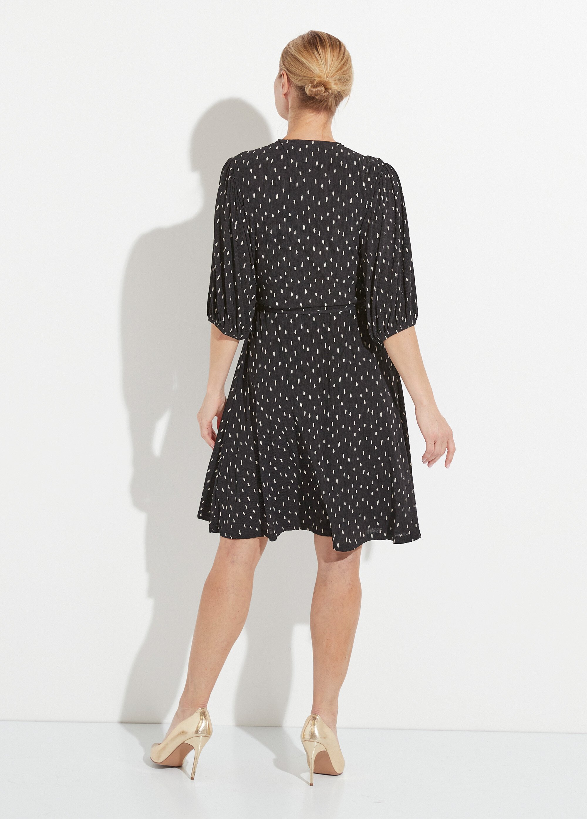 Robe courte cache-coeur imprimé pois Femme Noir ELEGANTE DO1