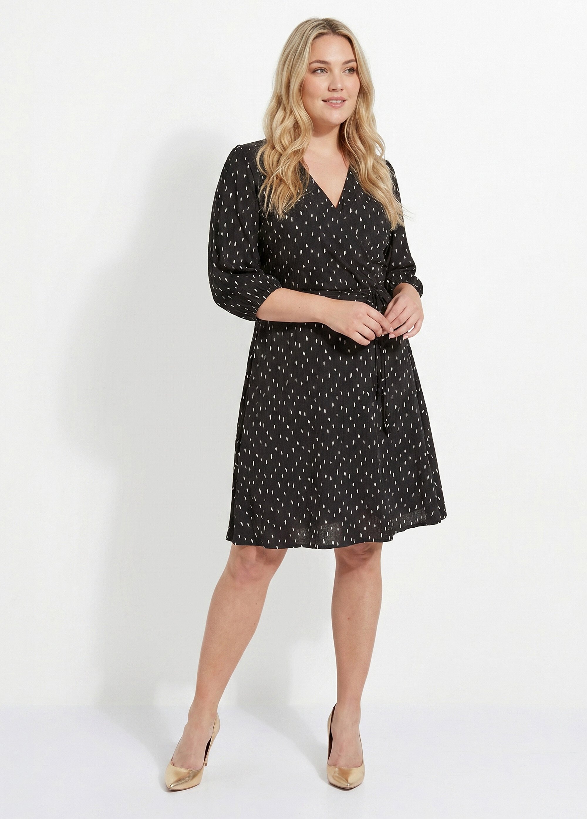 Robe courte cache-coeur imprimé pois