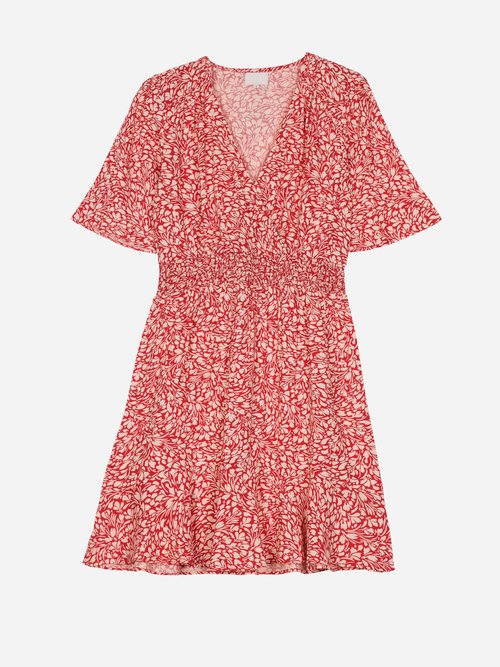 Robe courte imprimée taille élastiquée Femme Rouge ANG-OKARIRO AP1