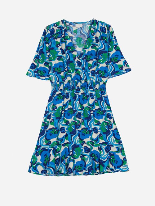 Robe courte taille élastiquée à motif Femme Bleu ANG-OKARIBL AP1