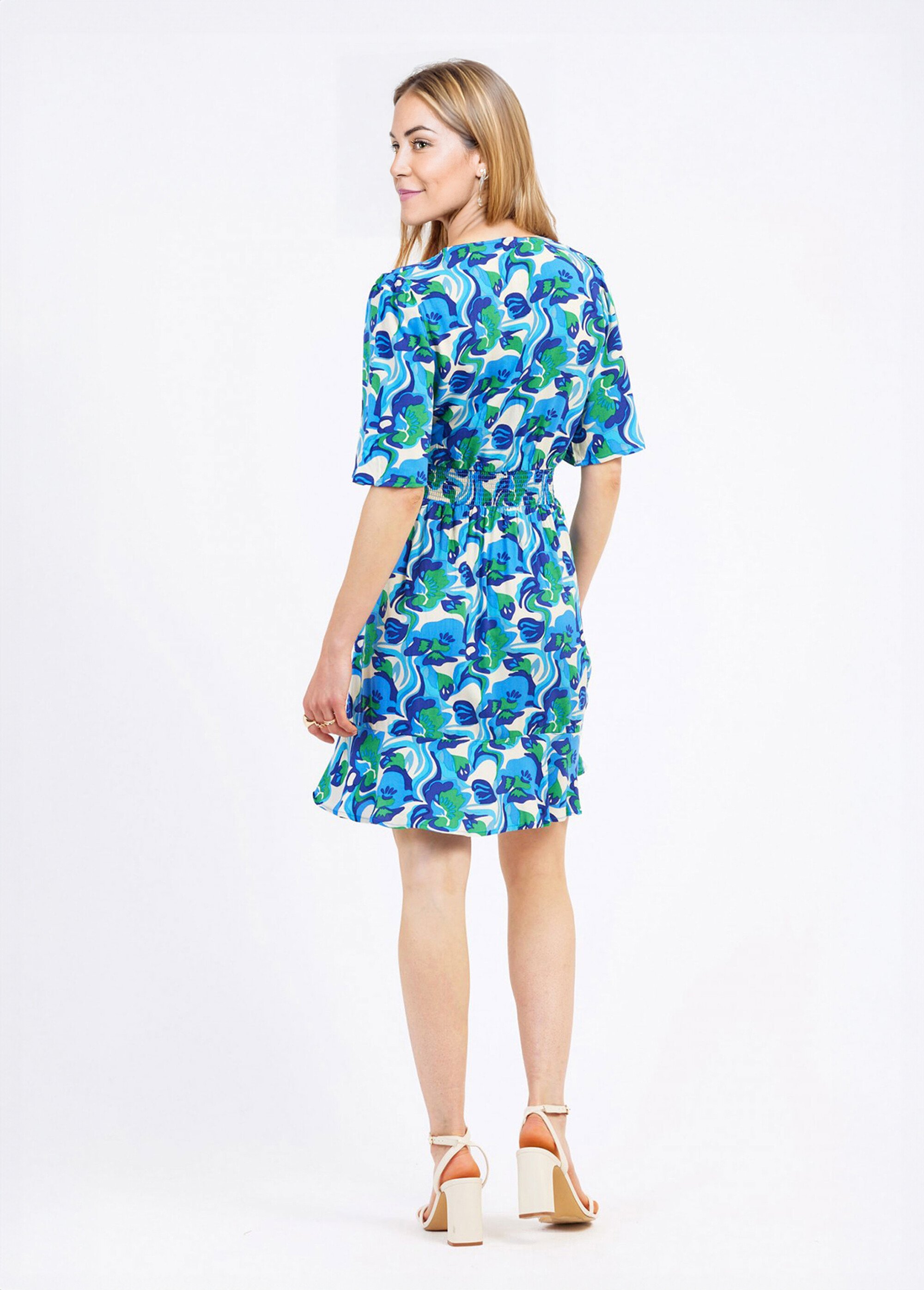 Robe courte taille élastiquée à motif