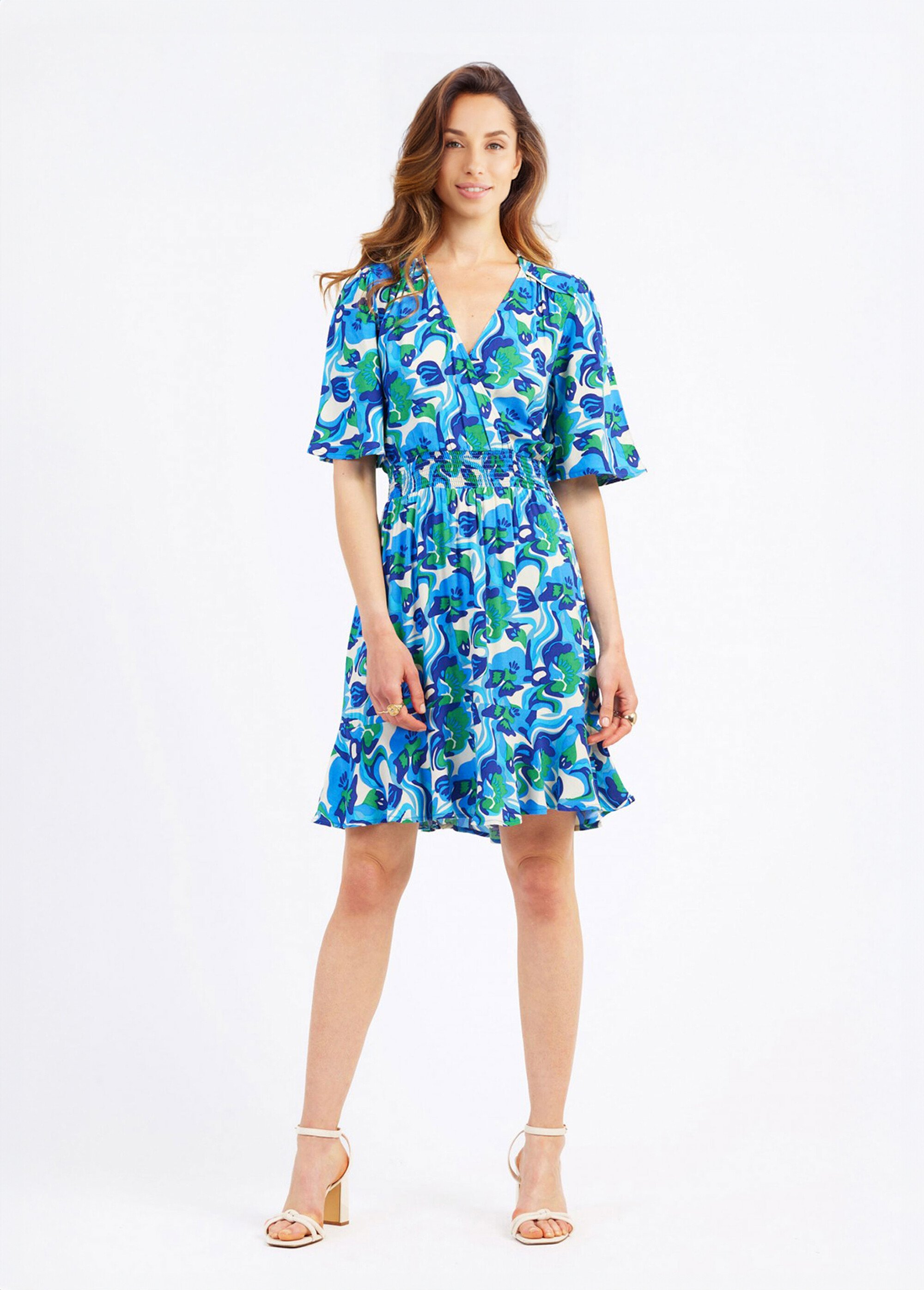 Robe courte taille élastiquée à motif