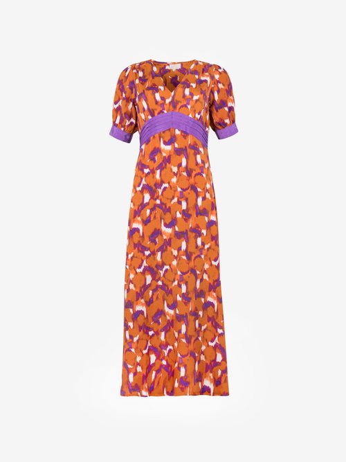 Robe longue imprimée taille plissée Femme Orange ANG-OZYCA AP1