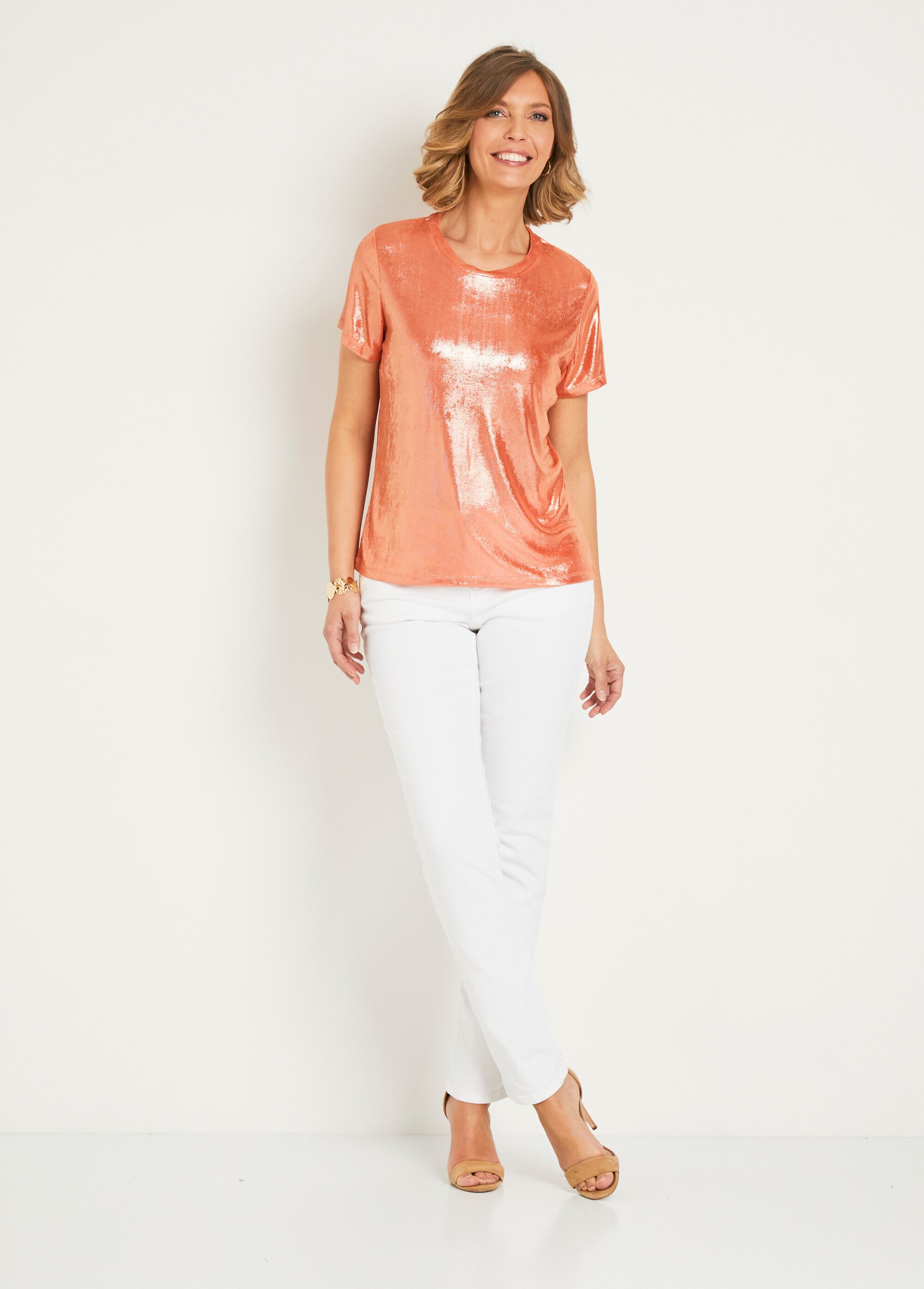 T-shirt irisé manches courtes col rond Femme Orange ANG-ALIPI SF1
