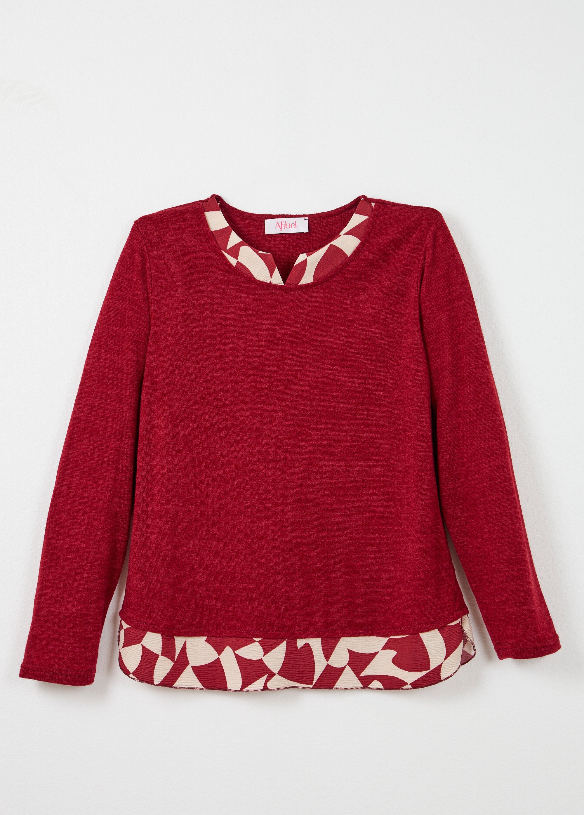 T-shirt chaud effet 2 en 1 manches longues Femme Rouge CAMELLE AP1
