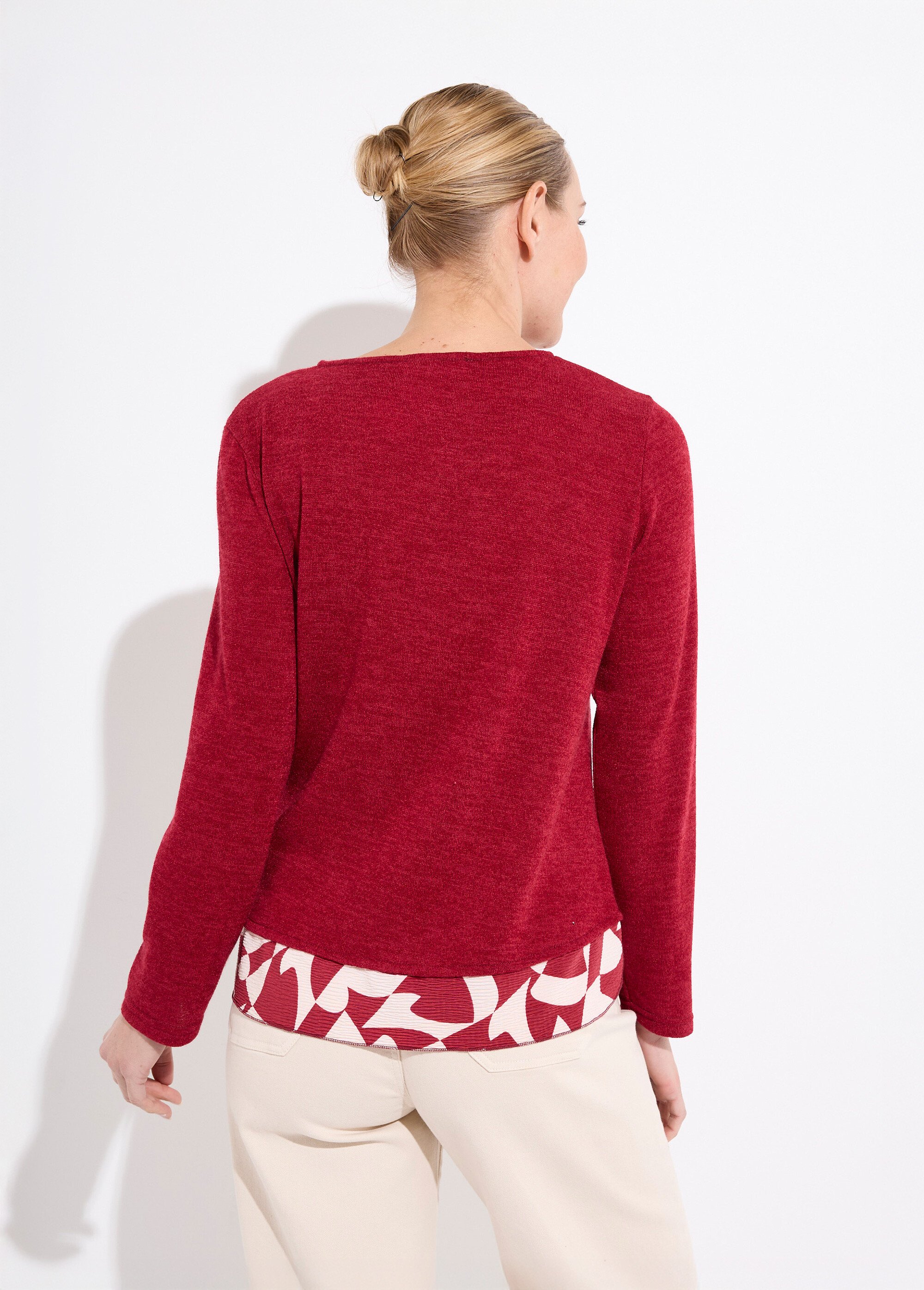 T-shirt chaud effet 2 en 1 manches longues Femme Rouge CAMELLE DO1