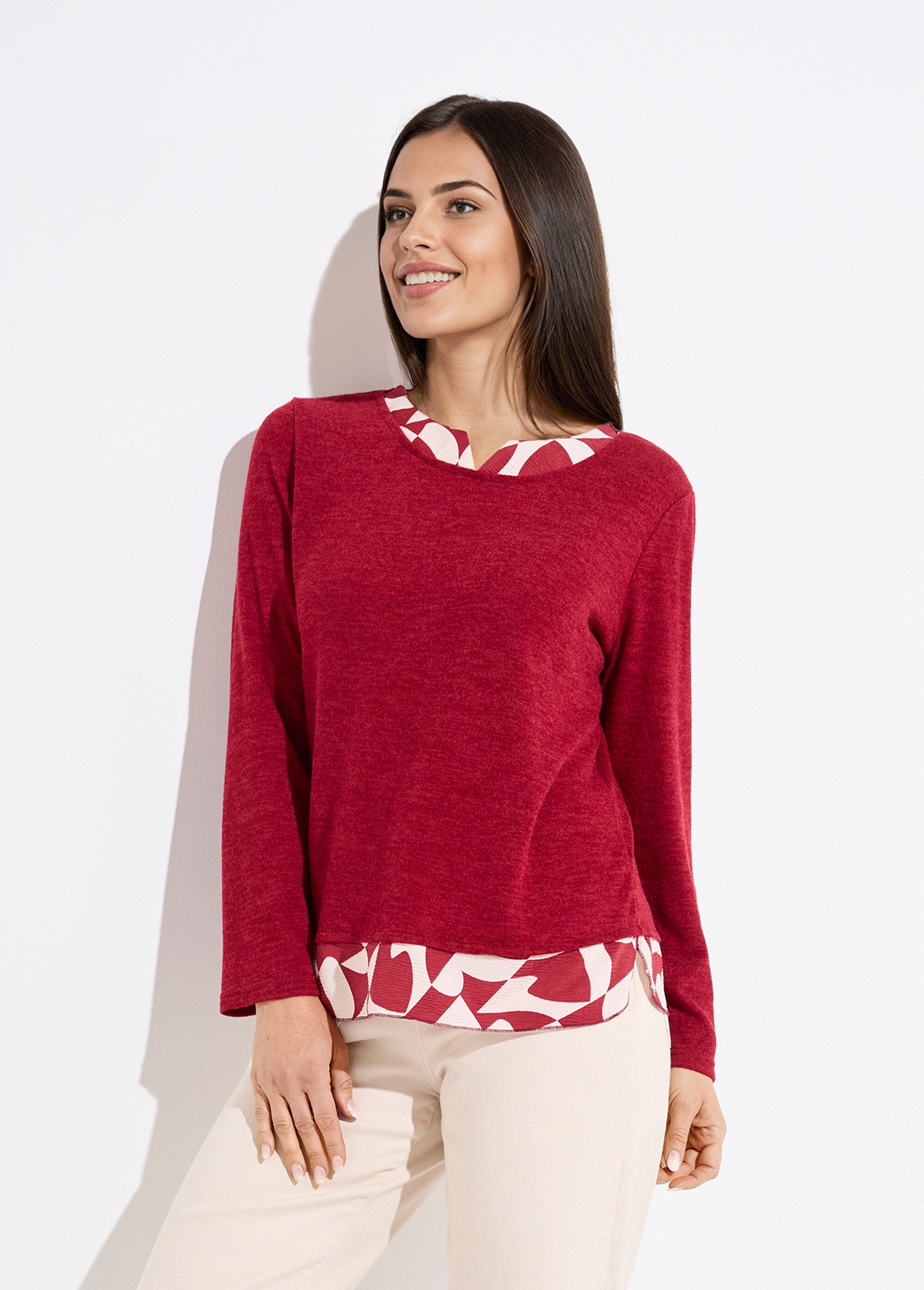 T-shirt chaud effet 2 en 1 manches longues Femme Rouge CAMELLE FA1