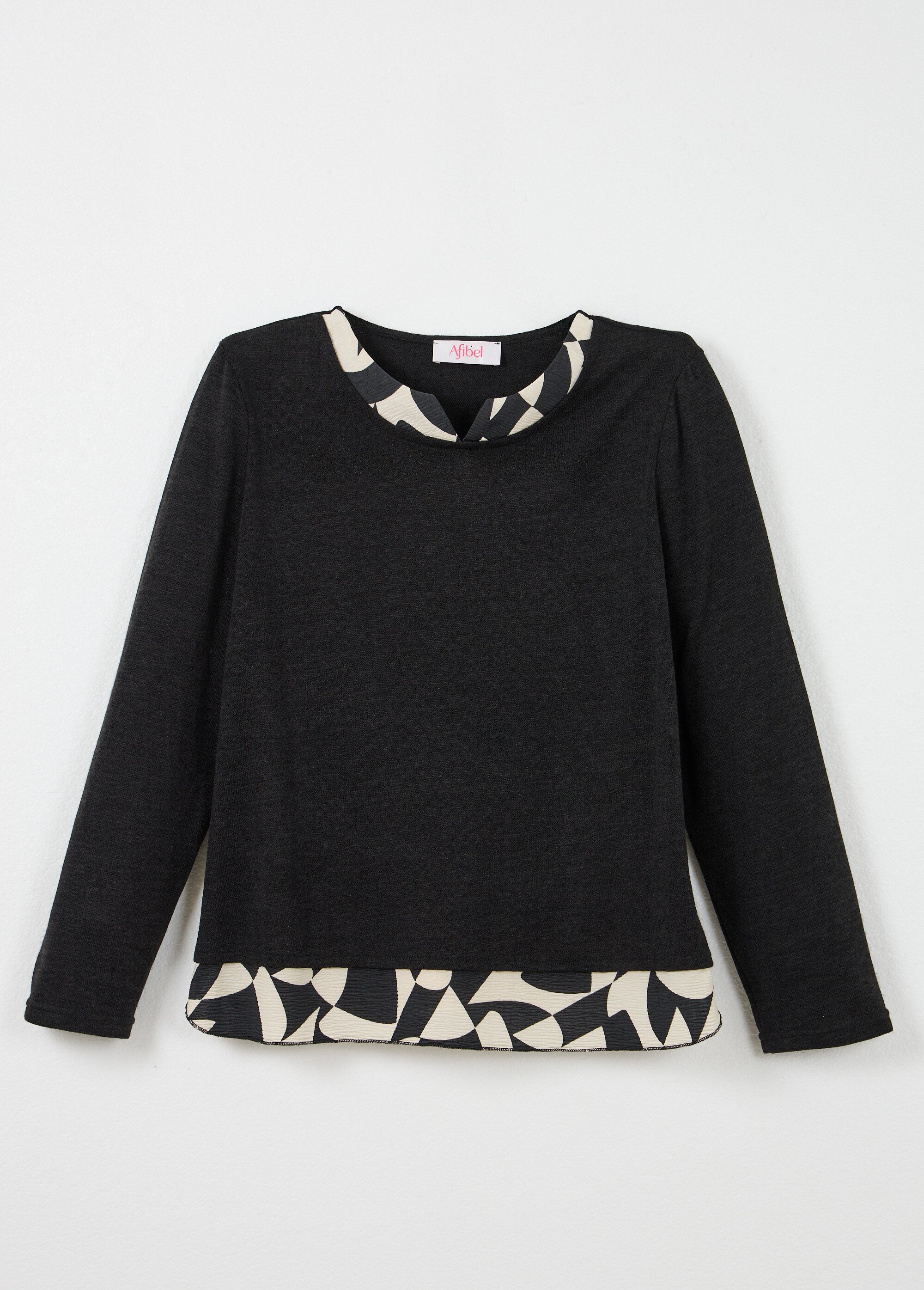 T-shirt chaud effet 2 en 1 manches longues Femme Noir CAMELLE AP1