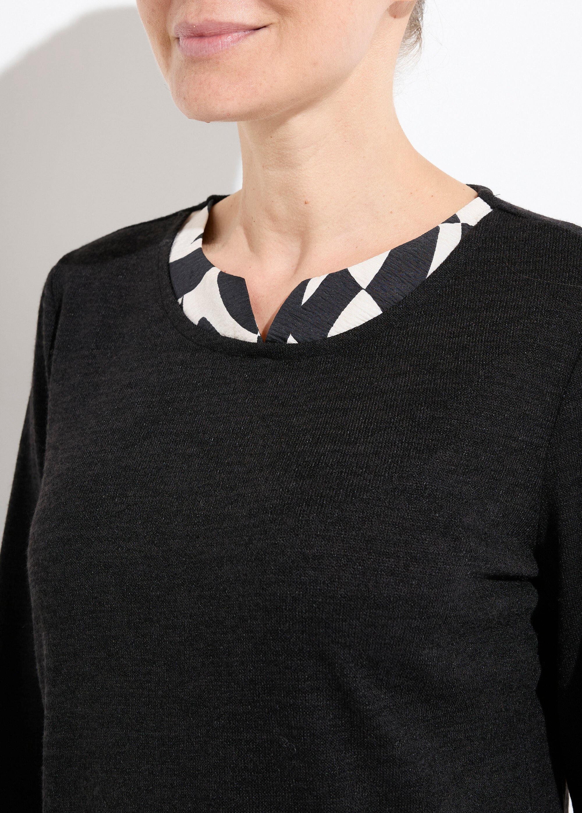 T-shirt chaud effet 2 en 1 manches longues Femme Noir CAMELLE DE1